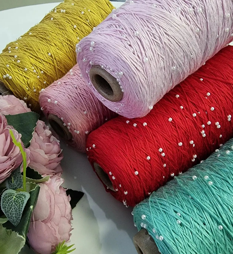 Perl Yarn, Beaded Yarn, Lustrosa, Cotton Wool Perl Yarn, Luxury Italian Yarn, Yarn on Cone for Hand and Machine Knitting,