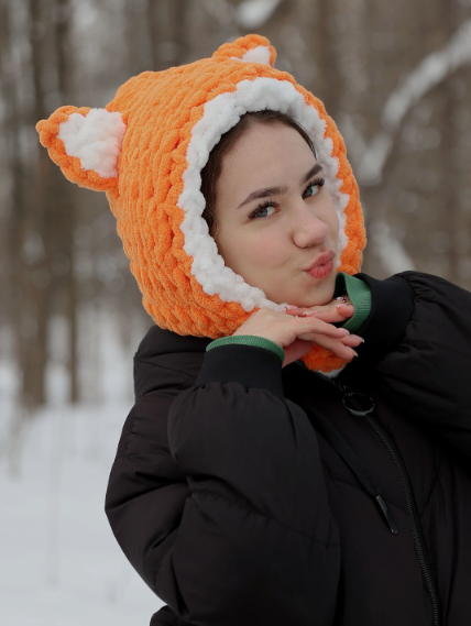 Crochet Knitted Fox Ears balaclava