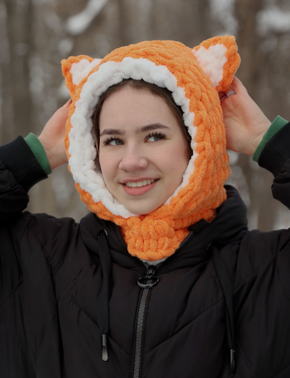 Crochet Knitted Fox Ears balaclava