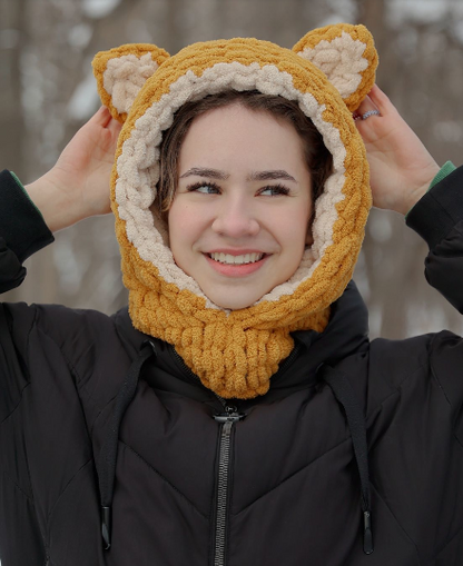 Crochet Knitted Fox Ears balaclava