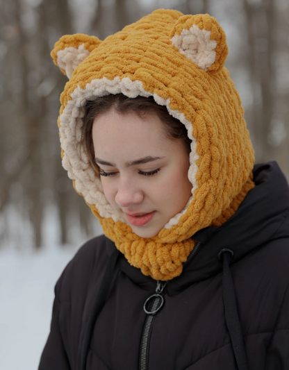 Crochet Knitted Fox Ears balaclava