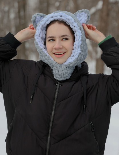 Crochet Knitted Fox Ears balaclava