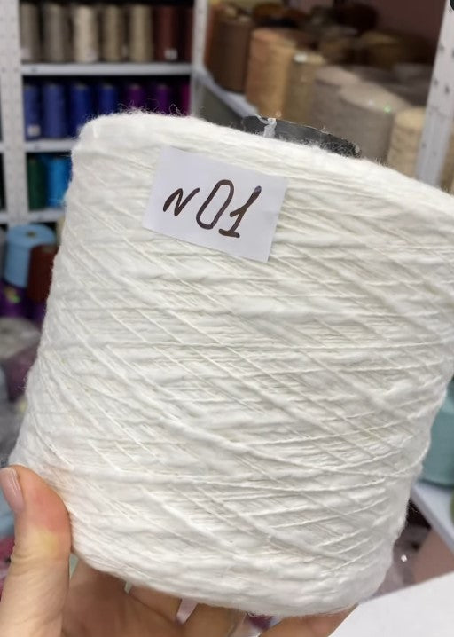 Premium 100% Cotton Flamme Slub Yarn cone in pure white  – soft textured Italian cotton for summer knitting and crochet projects
