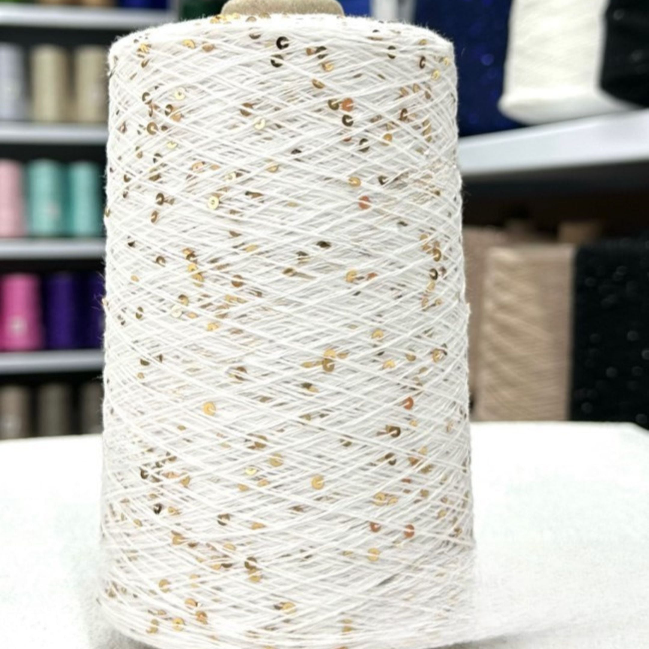 Sparkle-Infused 3mm Cotton Yarn with Sequins white gold