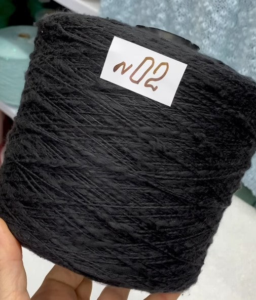 Premium 100% Cotton Flamme Slub Yarn cone in black – soft textured Italian cotton for summer knitting and crochet projects