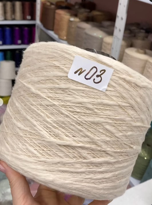 Premium 100% Cotton Flamme Slub Yarn cone in milk – soft textured Italian cotton for summer knitting and crochet projects