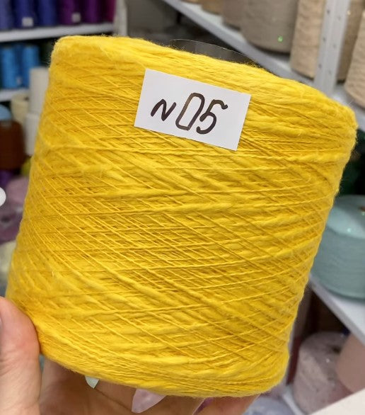 Premium 100% Cotton Flamme Slub Yarn cone in yellow – soft textured Italian cotton for summer knitting and crochet projects