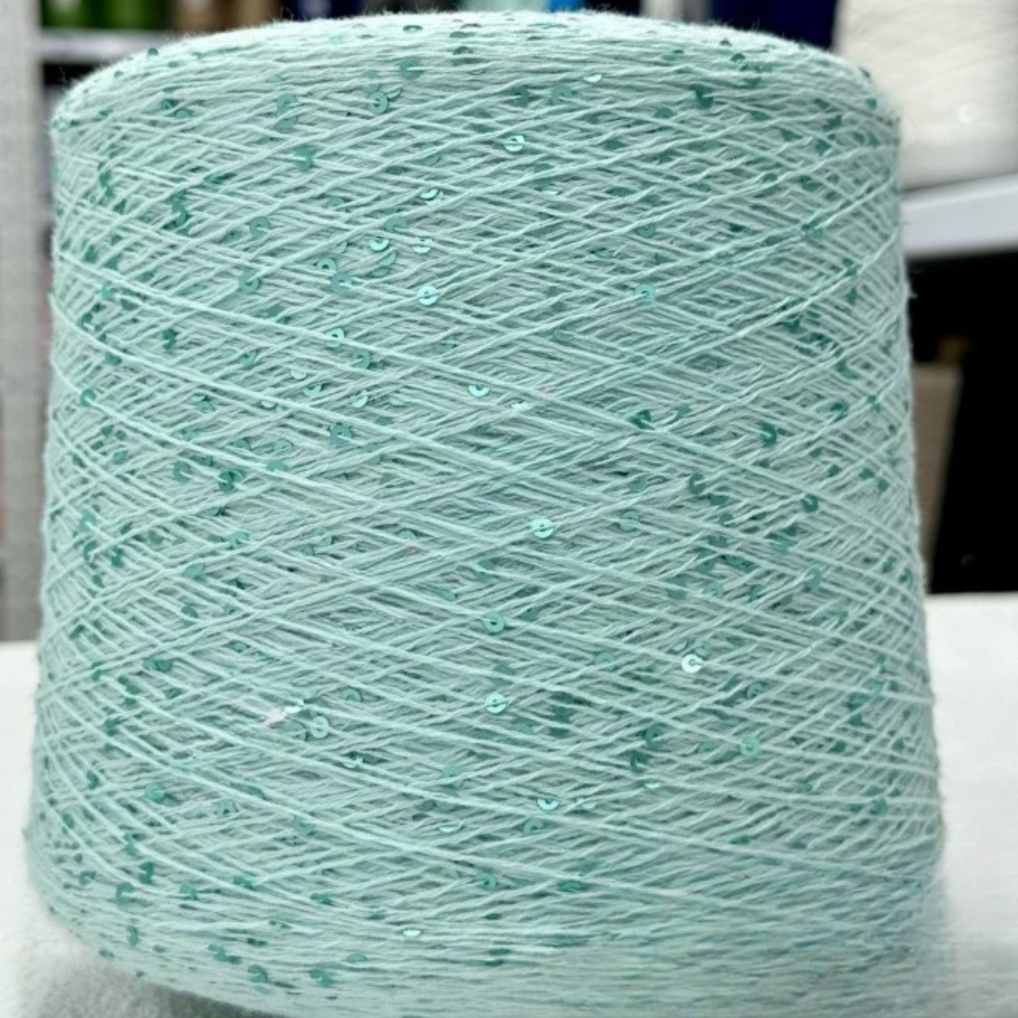 Light blue and green premium Italian sequin 3mm for knitting