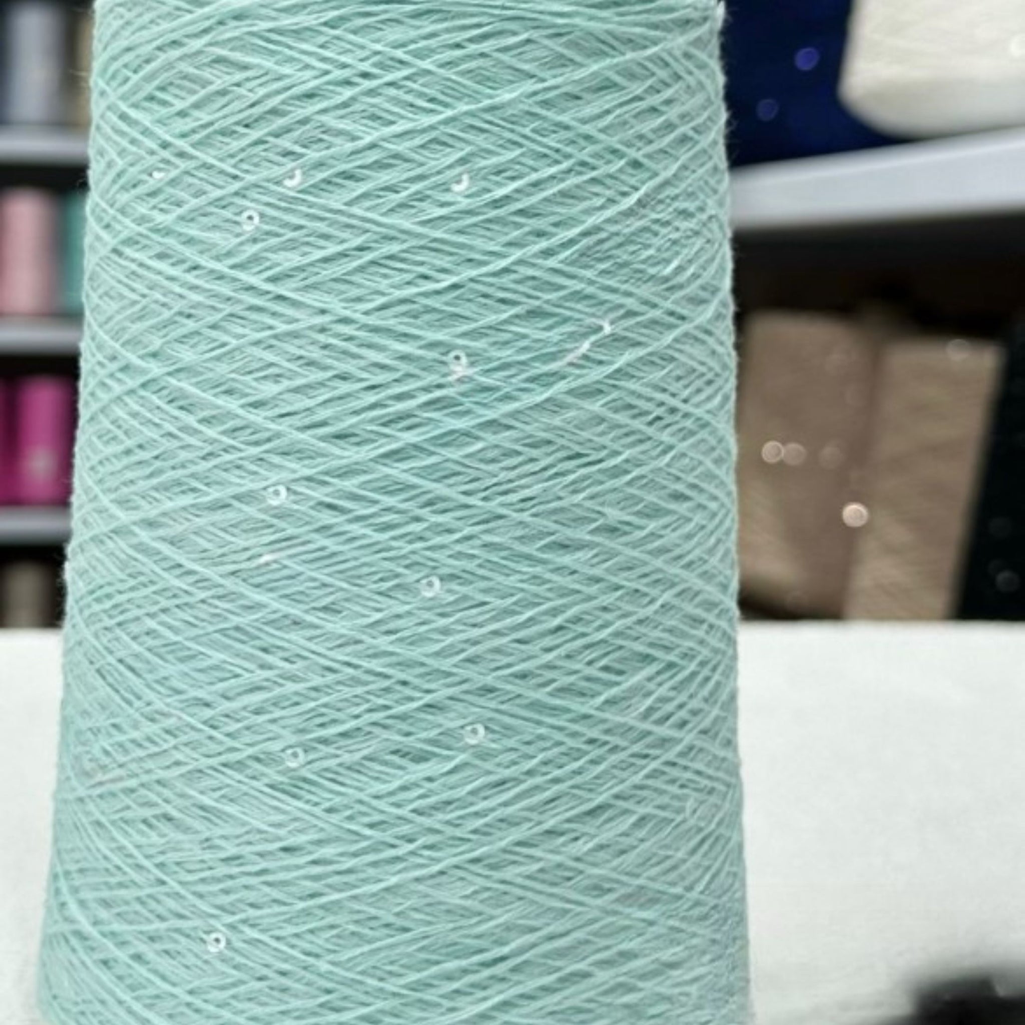 Light blue with transparent premium sequin 3mm Italian for knitting