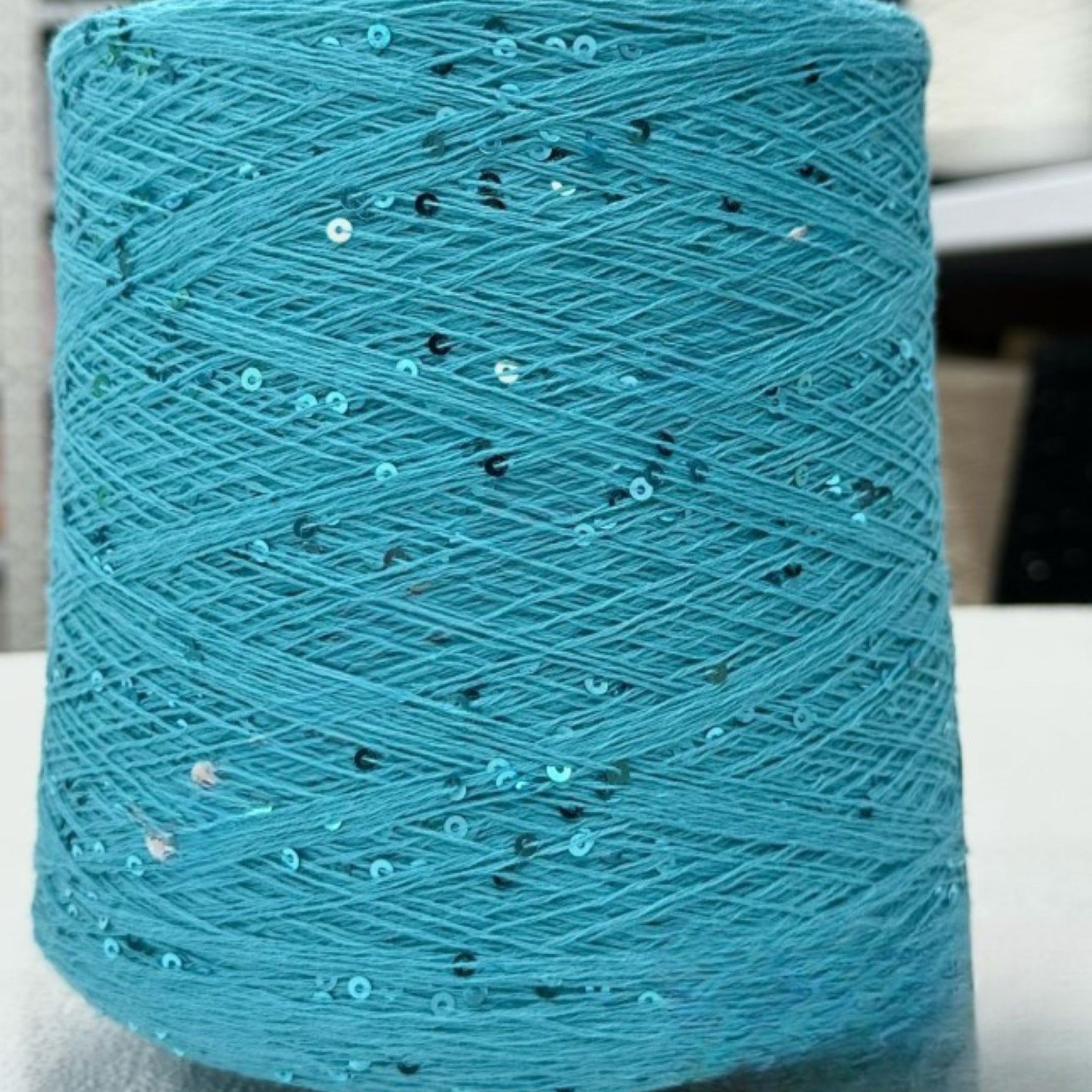 Dark Turquoise with turquoise premium sequins 3mm Italian for knitting