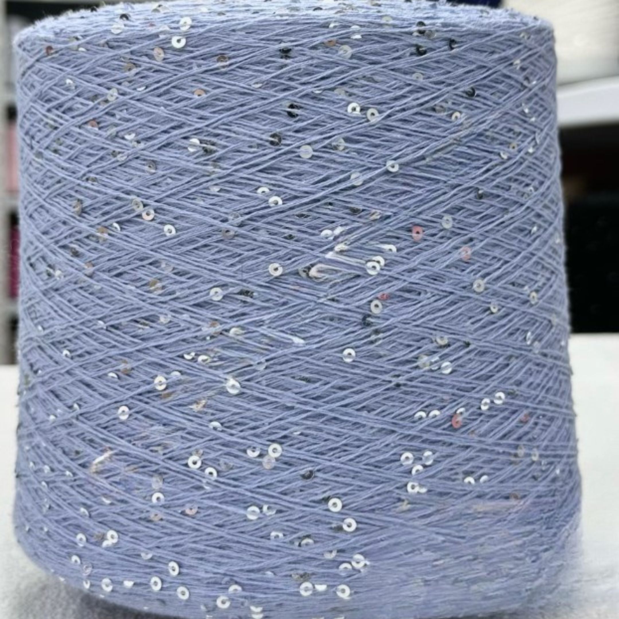 Sky gray with silver premium sequin 3mm Italian for knitting