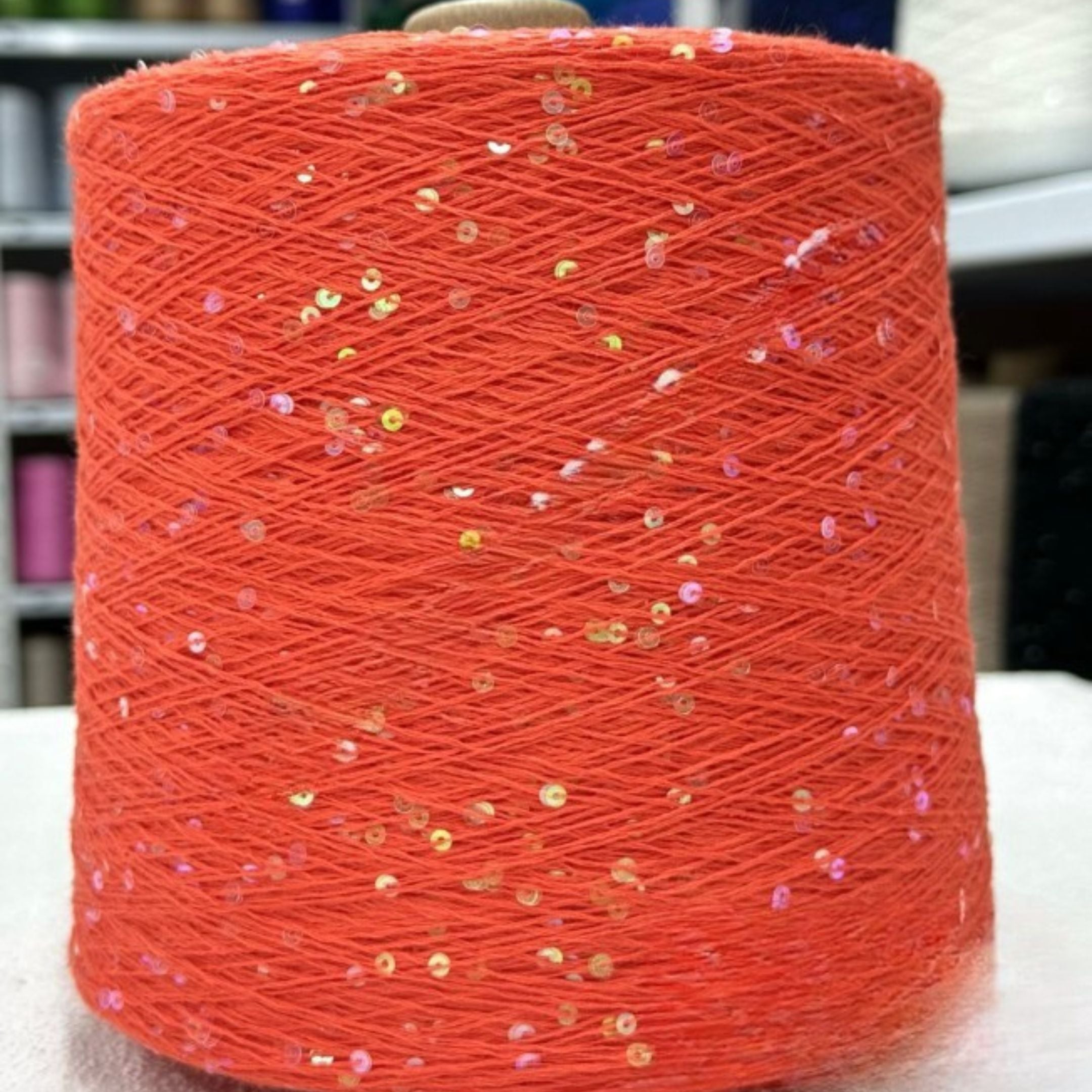 Orange with iridescent premium sequin 3mm Italian for knitting