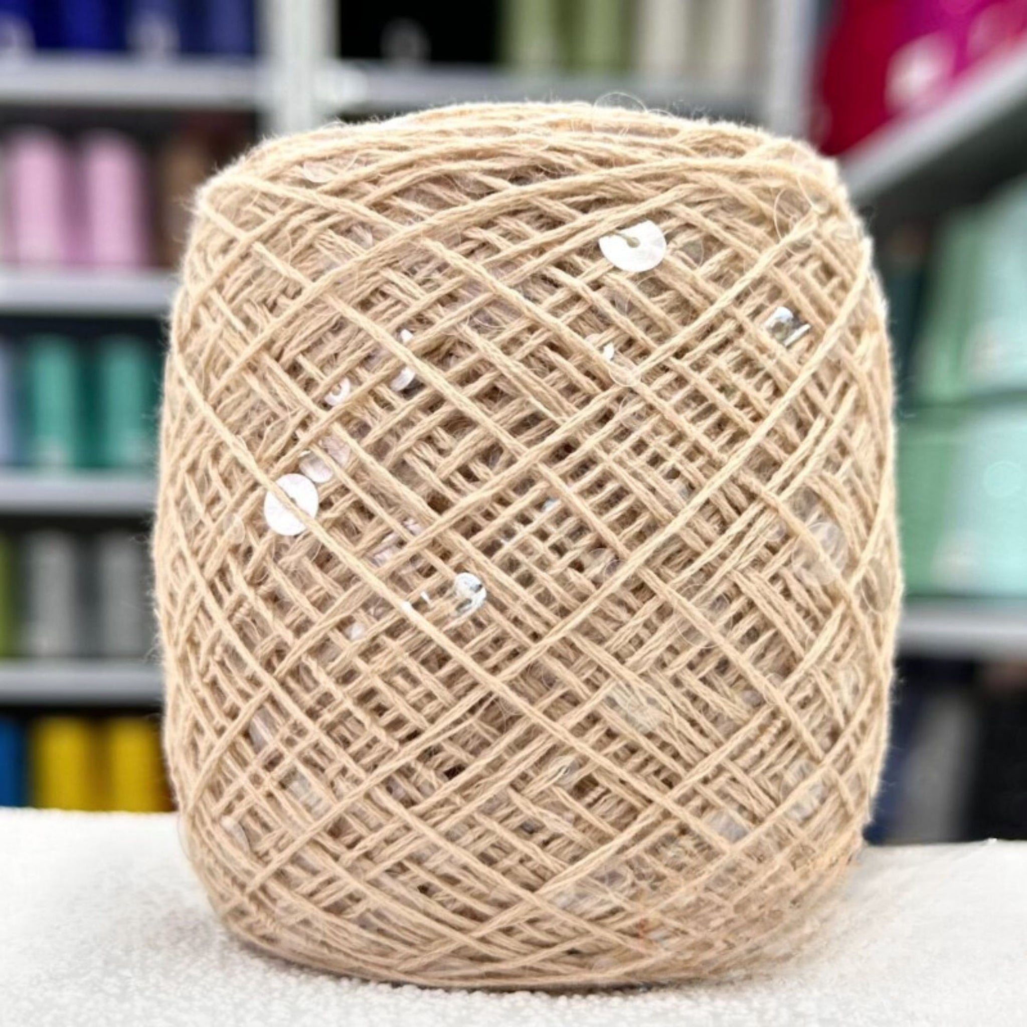 SEQUIN COTTON YARN, Sparkle Yarn, Crochet Yarn, Knitting Yarn, Nuno Felting, Beaded Yarn, Yarn With paillettes, 6mm&3mm Sequins Cotton Yarn