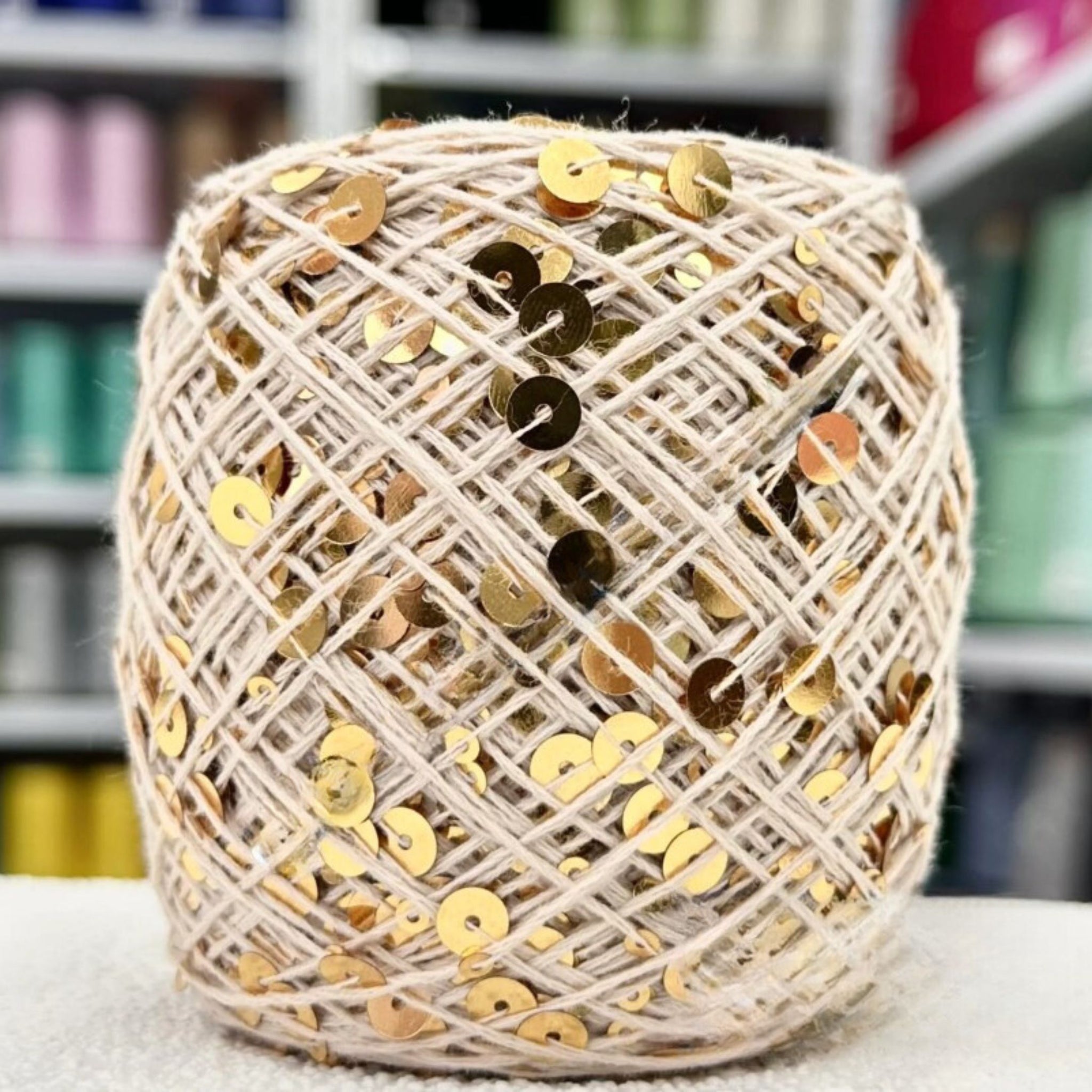 SEQUIN COTTON YARN, Sparkle Yarn, Crochet Yarn, Knitting Yarn, Nuno Felting, Beaded Yarn, Yarn With paillettes, 6mm&3mm Sequins Cotton Yarn