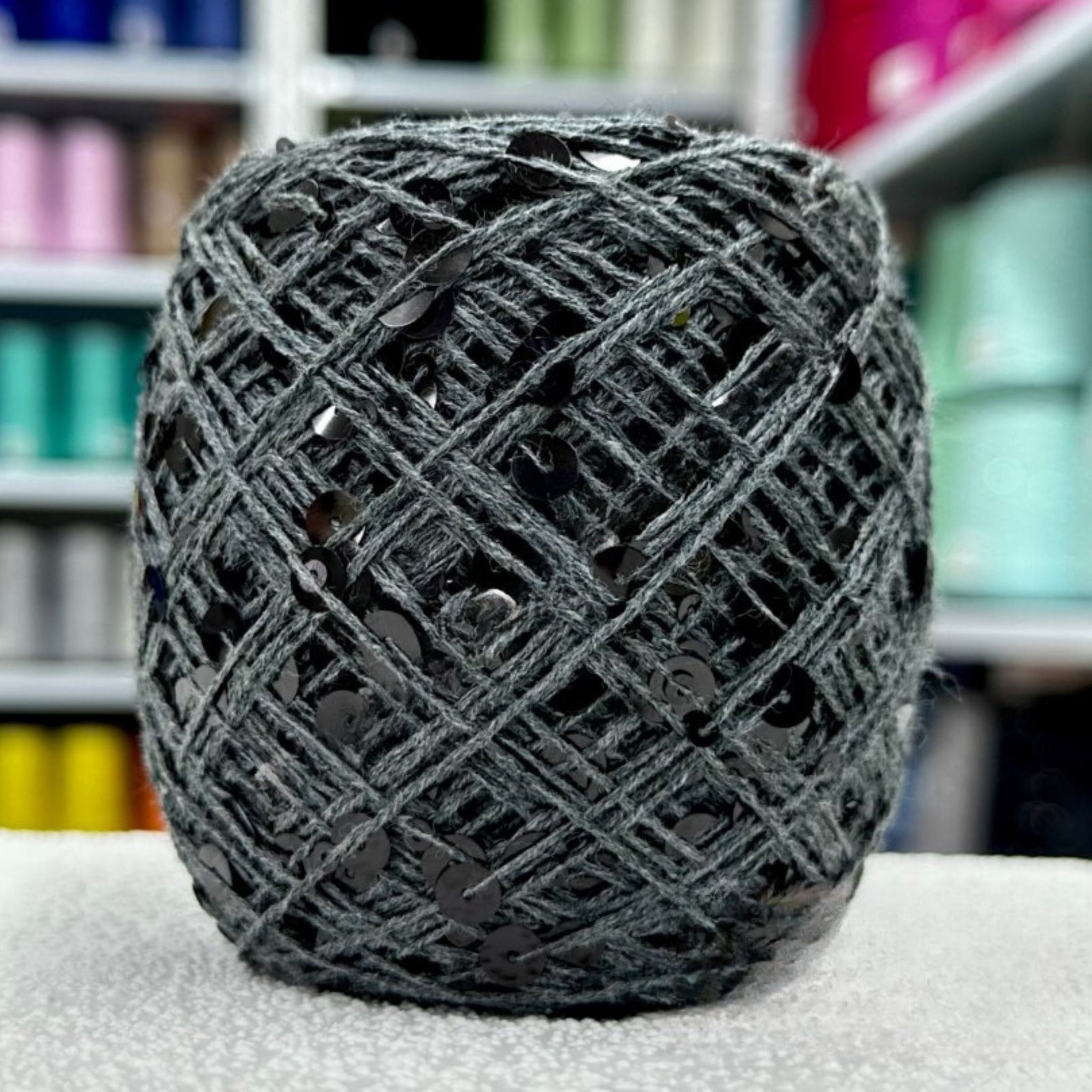 SEQUIN COTTON YARN, Sparkle Yarn, Crochet Yarn, Knitting Yarn, Nuno Felting, Beaded Yarn, Yarn With paillettes, 6mm&3mm Sequins Cotton Yarn