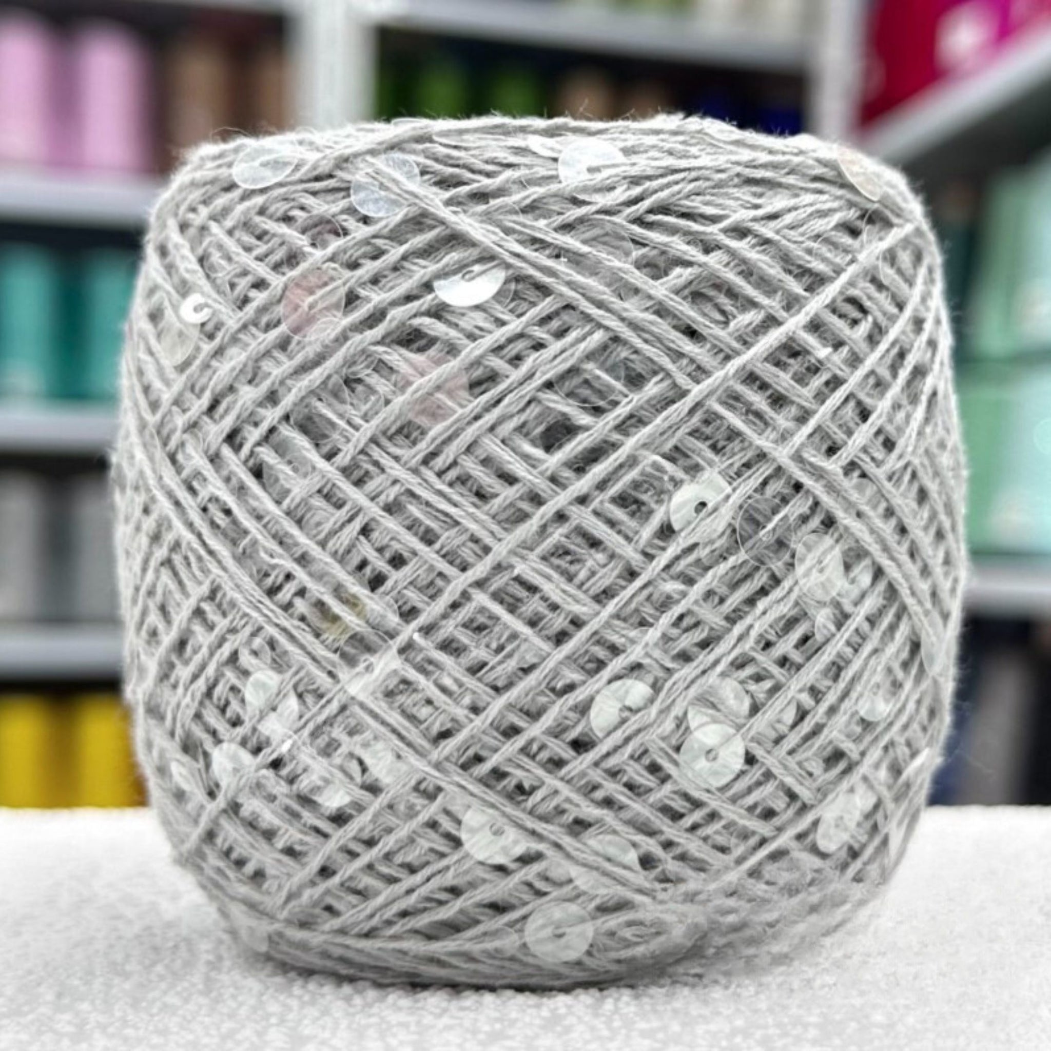 SEQUIN COTTON YARN, Sparkle Yarn, Crochet Yarn, Knitting Yarn, Nuno Felting, Beaded Yarn, Yarn With paillettes, 6mm&3mm Sequins Cotton Yarn