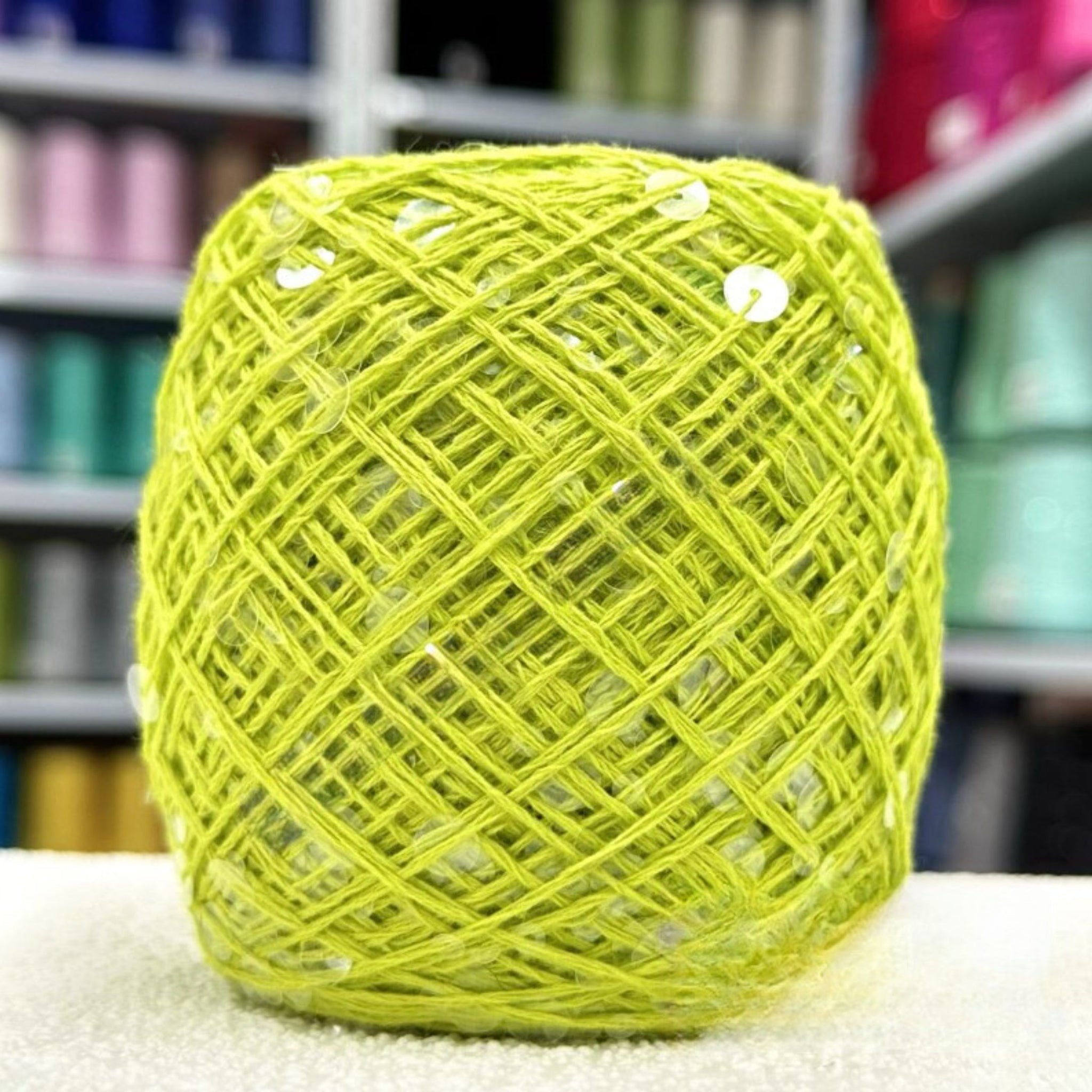 SEQUIN COTTON YARN, Sparkle Yarn, Crochet Yarn, Knitting Yarn, Nuno Felting, Beaded Yarn, Yarn With paillettes, 6mm&3mm Sequins Cotton Yarn