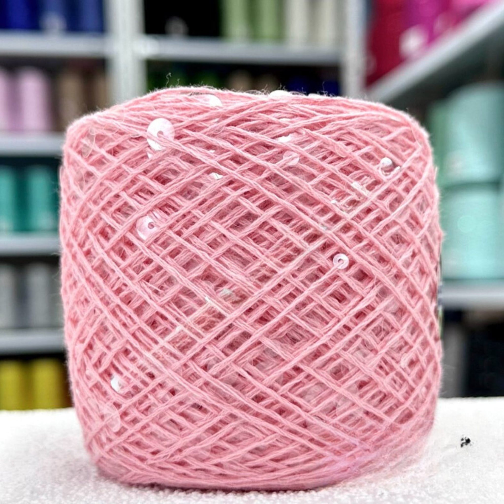 SEQUIN COTTON YARN, Sparkle Yarn, Crochet Yarn, Knitting Yarn, Nuno Felting, Beaded Yarn, Yarn With paillettes, 6mm&3mm Sequins Cotton Yarn