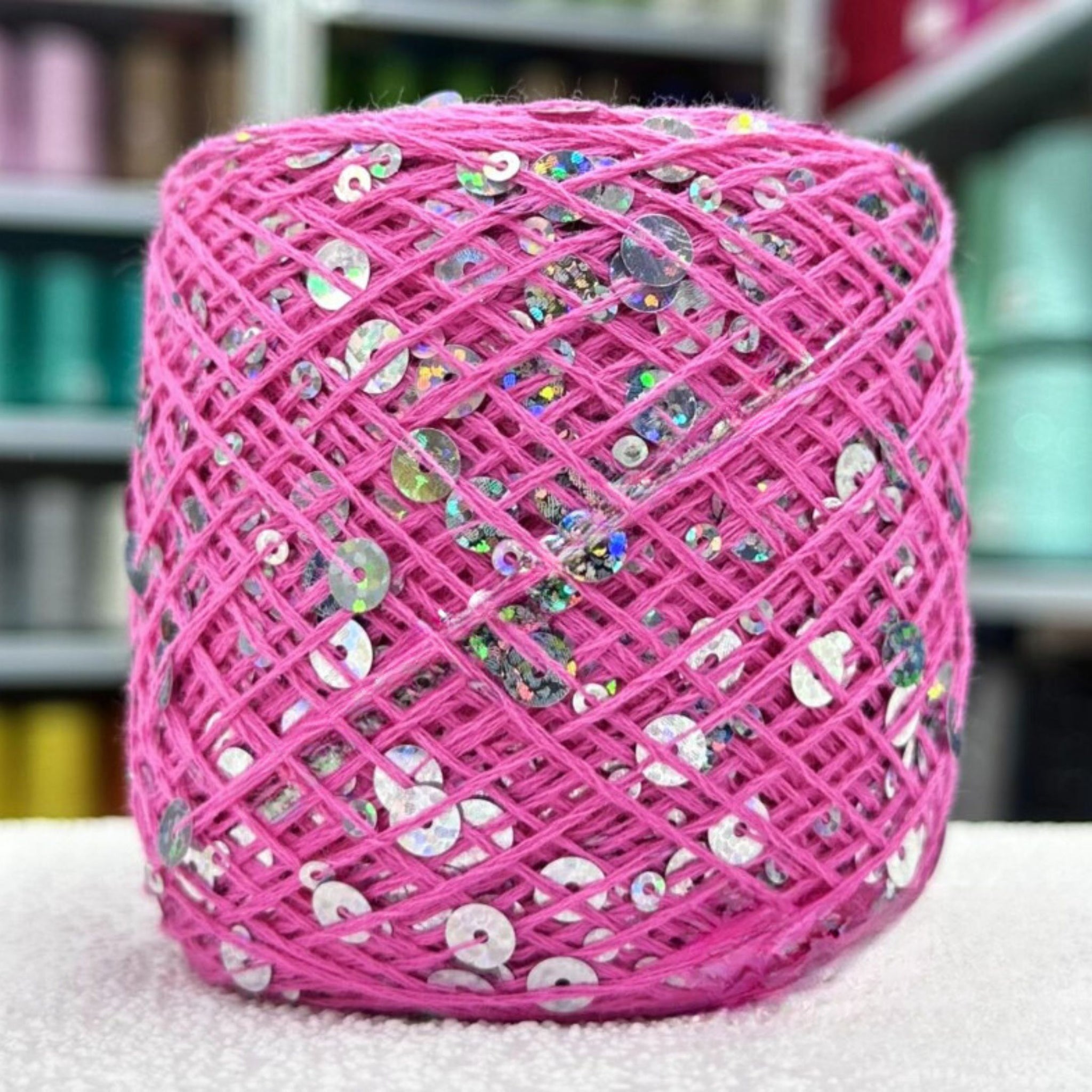 SEQUIN COTTON YARN, Sparkle Yarn, Crochet Yarn, Knitting Yarn, Nuno Felting, Beaded Yarn, Yarn With paillettes, 6mm&3mm Sequins Cotton Yarn