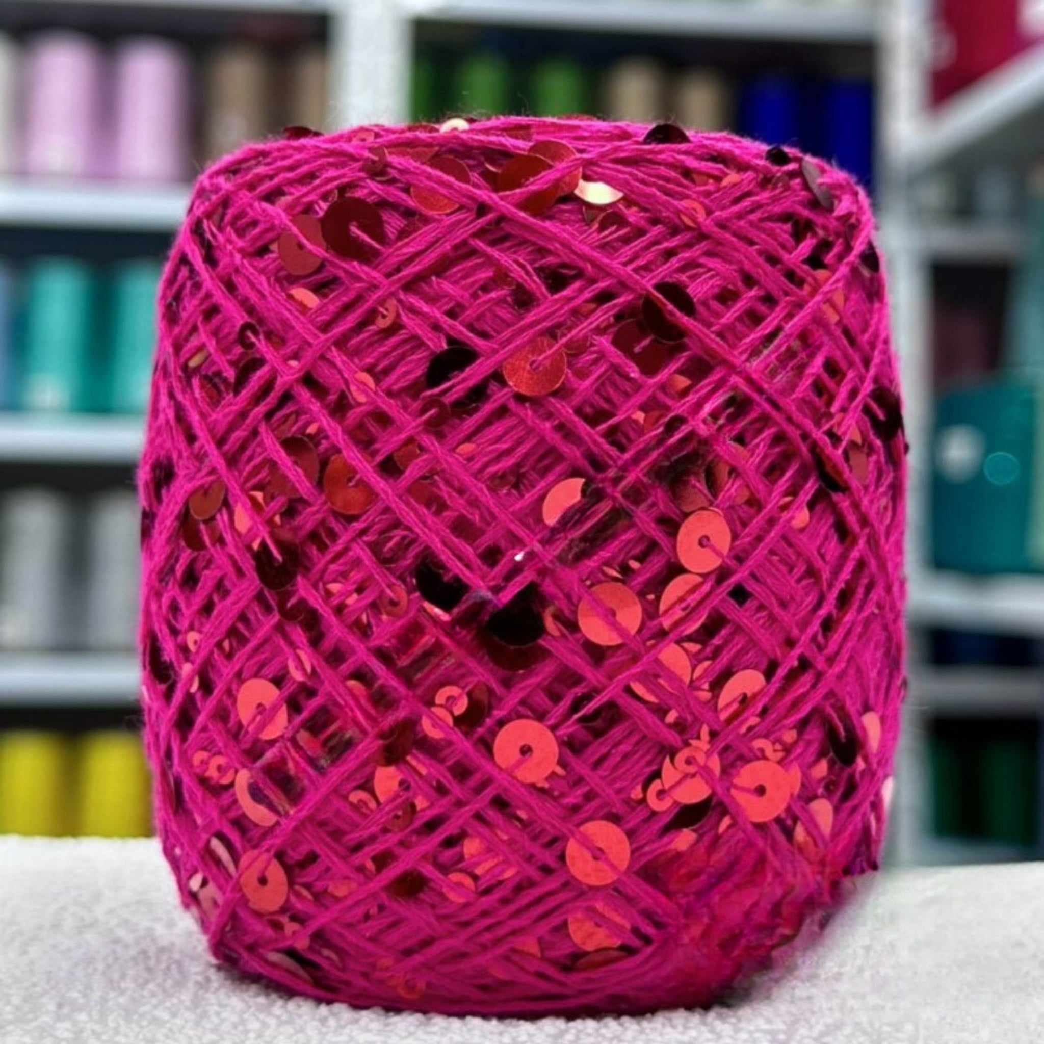 SEQUIN COTTON YARN, Sparkle Yarn, Crochet Yarn, Knitting Yarn, Nuno Felting, Beaded Yarn, Yarn With paillettes, 6mm&3mm Sequins Cotton Yarn