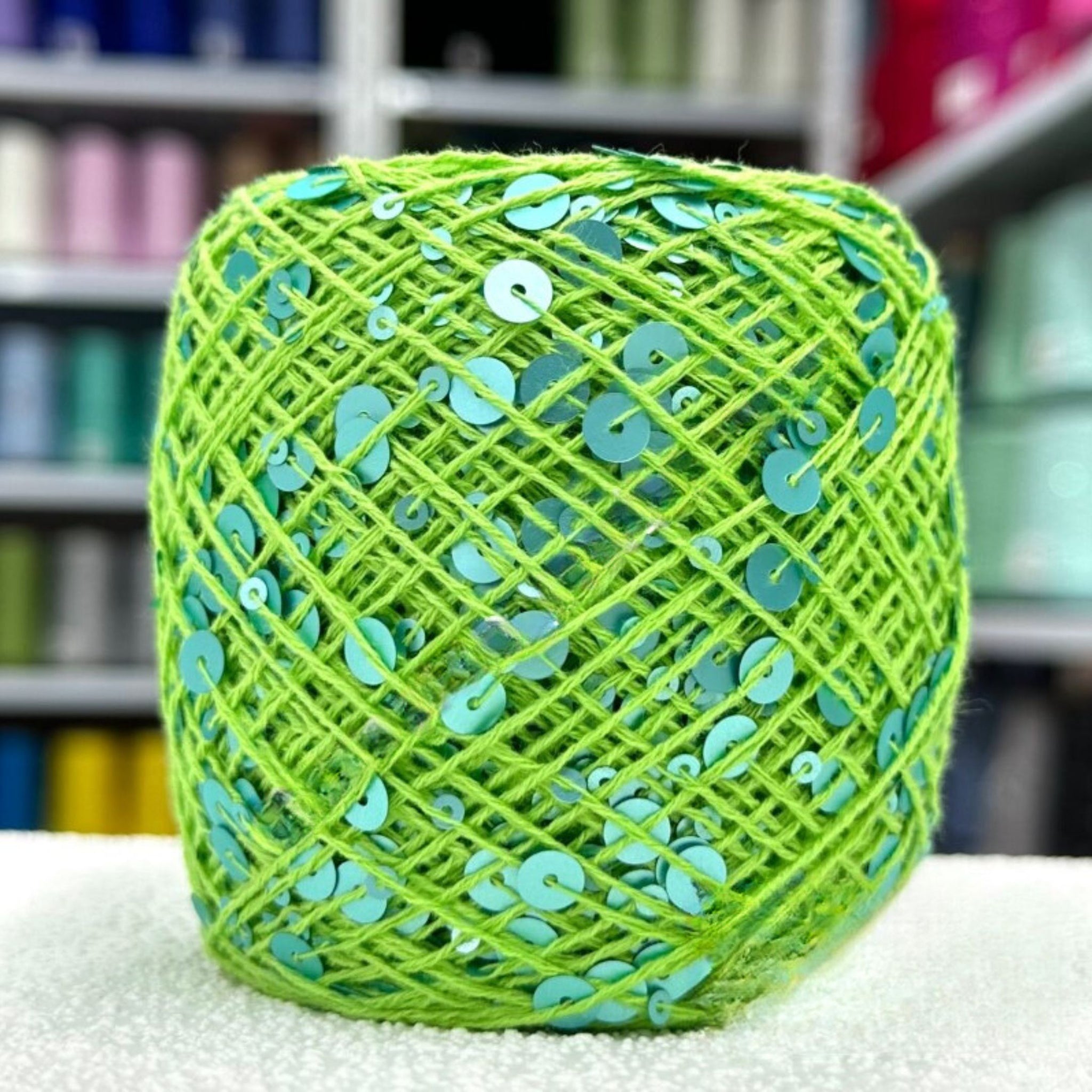 SEQUIN COTTON YARN, Sparkle Yarn, Crochet Yarn, Knitting Yarn, Nuno Felting, Beaded Yarn, Yarn With paillettes, 6mm&3mm Sequins Cotton Yarn