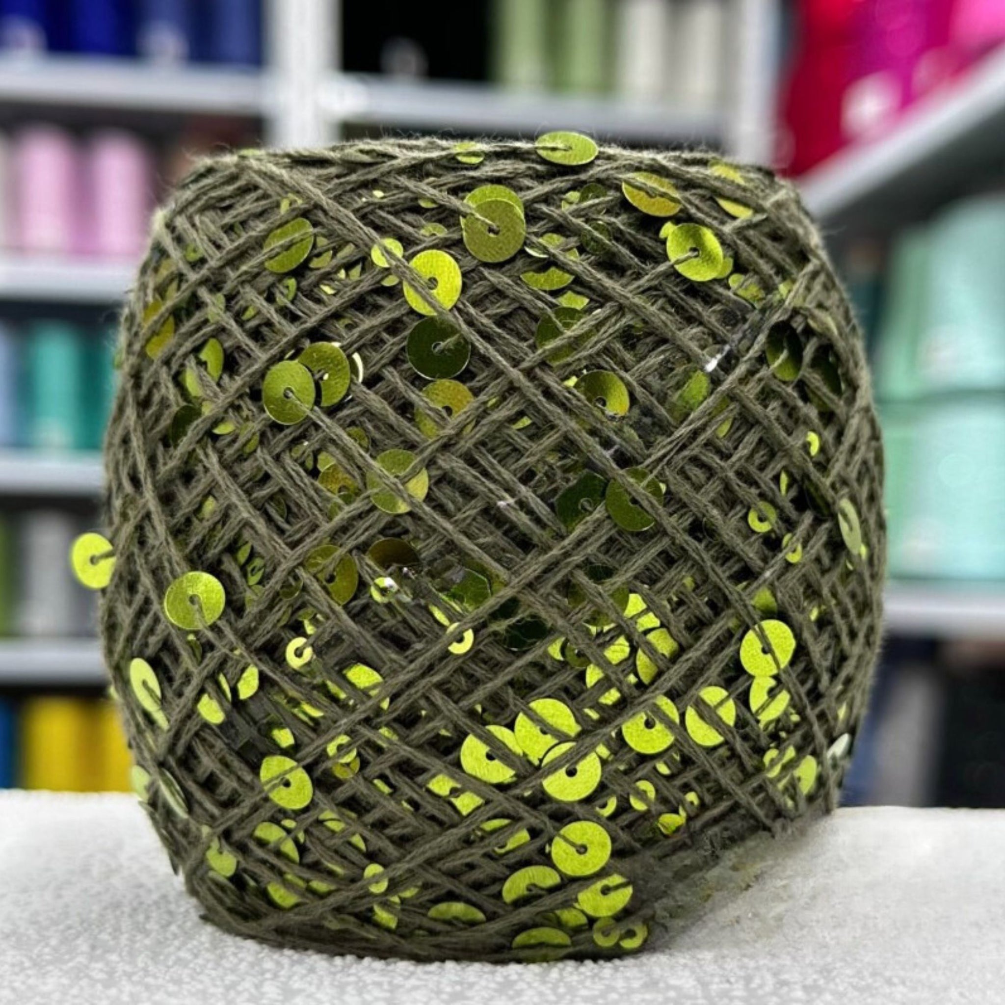 SEQUIN COTTON YARN, Sparkle Yarn, Crochet Yarn, Knitting Yarn, Nuno Felting, Beaded Yarn, Yarn With paillettes, 6mm&3mm Sequins Cotton Yarn