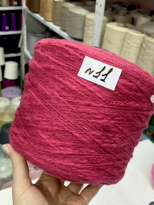 Premium 100% Cotton Flamme Slub Yarn cone in raspberry– soft textured Italian cotton for summer knitting and crochet projects