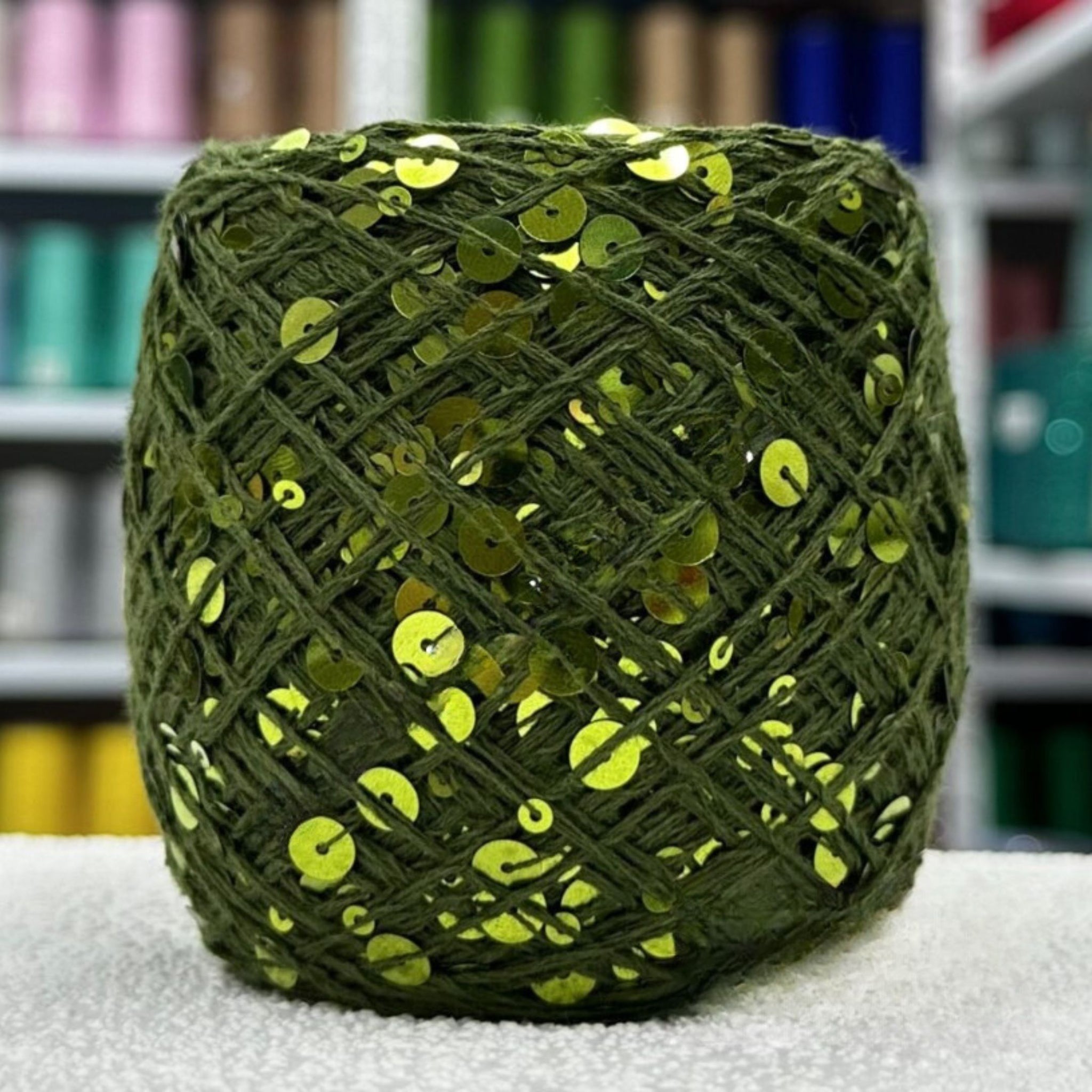 SEQUIN COTTON YARN, Sparkle Yarn, Crochet Yarn, Knitting Yarn, Nuno Felting, Beaded Yarn, Yarn With paillettes, 6mm&3mm Sequins Cotton Yarn