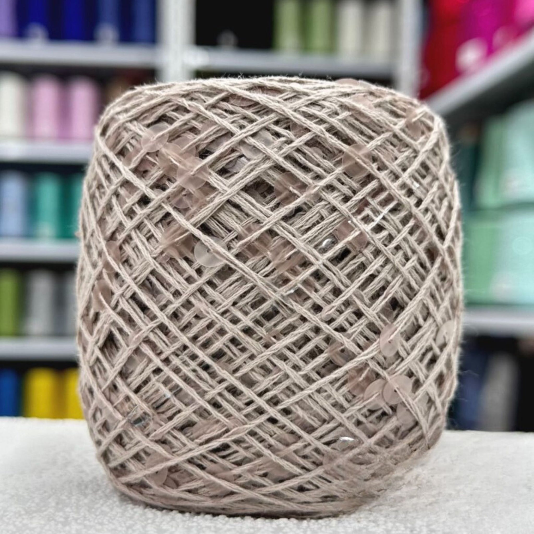 SEQUIN COTTON YARN, Sparkle Yarn, Crochet Yarn, Knitting Yarn, Nuno Felting, Beaded Yarn, Yarn With paillettes, 6mm&3mm Sequins Cotton Yarn