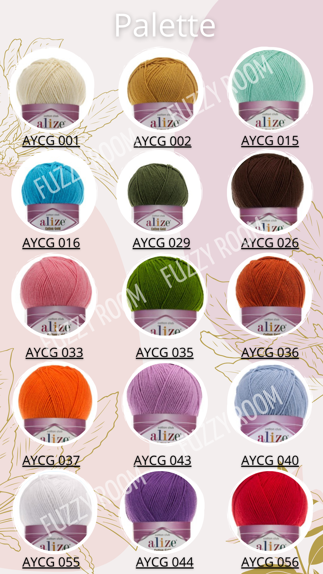 Side-by-side color comparison of Alize Cotton Gold yarn skeins – from vibrant turquoise and coral to deep burgundy and navy, over 100 shades available for endless creative knitting and crochet ideas