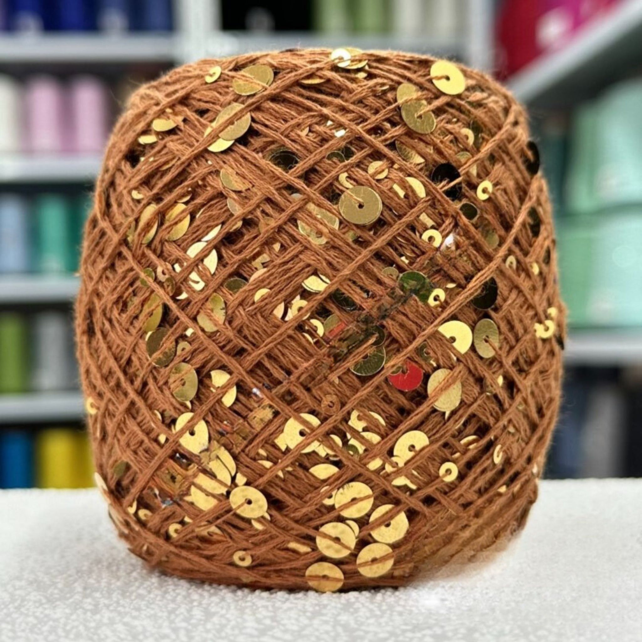 SEQUIN COTTON YARN, Sparkle Yarn, Crochet Yarn, Knitting Yarn, Nuno Felting, Beaded Yarn, Yarn With paillettes, 6mm&3mm Sequins Cotton Yarn