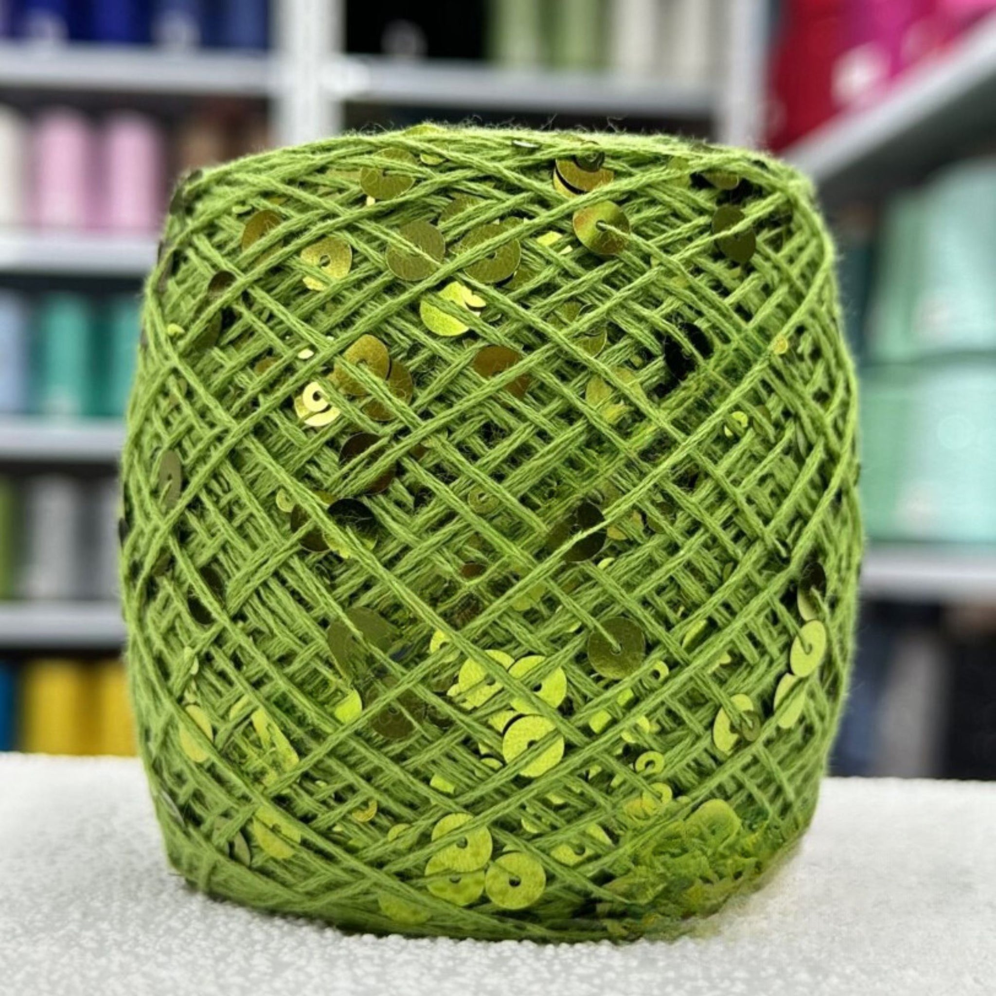 SEQUIN COTTON YARN, Sparkle Yarn, Crochet Yarn, Knitting Yarn, Nuno Felting, Beaded Yarn, Yarn With paillettes, 6mm&3mm Sequins Cotton Yarn