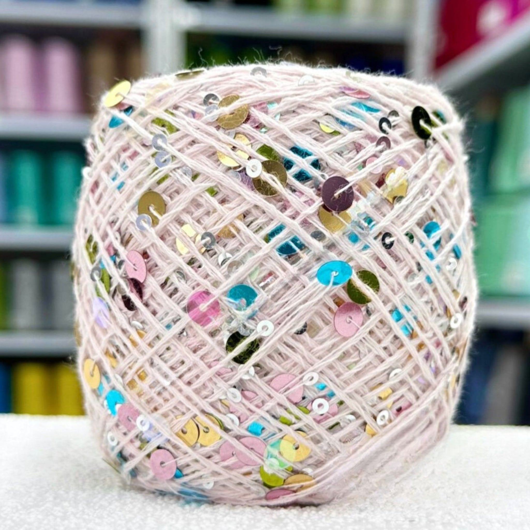 SEQUIN COTTON YARN, Sparkle Yarn, Crochet Yarn, Knitting Yarn, Nuno Felting, Beaded Yarn, Yarn With paillettes, 6mm&3mm Sequins Cotton Yarn