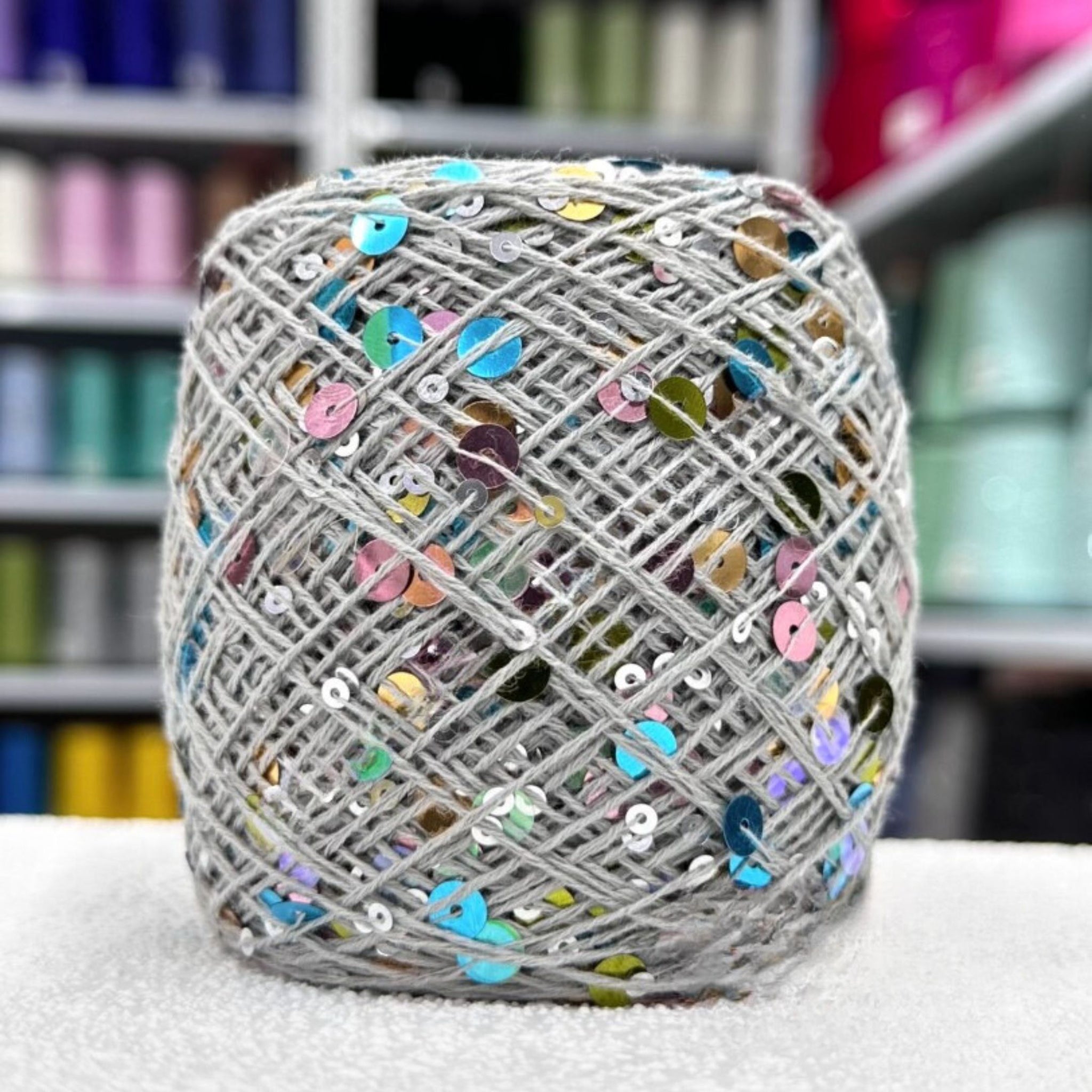 SEQUIN COTTON YARN, Sparkle Yarn, Crochet Yarn, Knitting Yarn, Nuno Felting, Beaded Yarn, Yarn With paillettes, 6mm&3mm Sequins Cotton Yarn