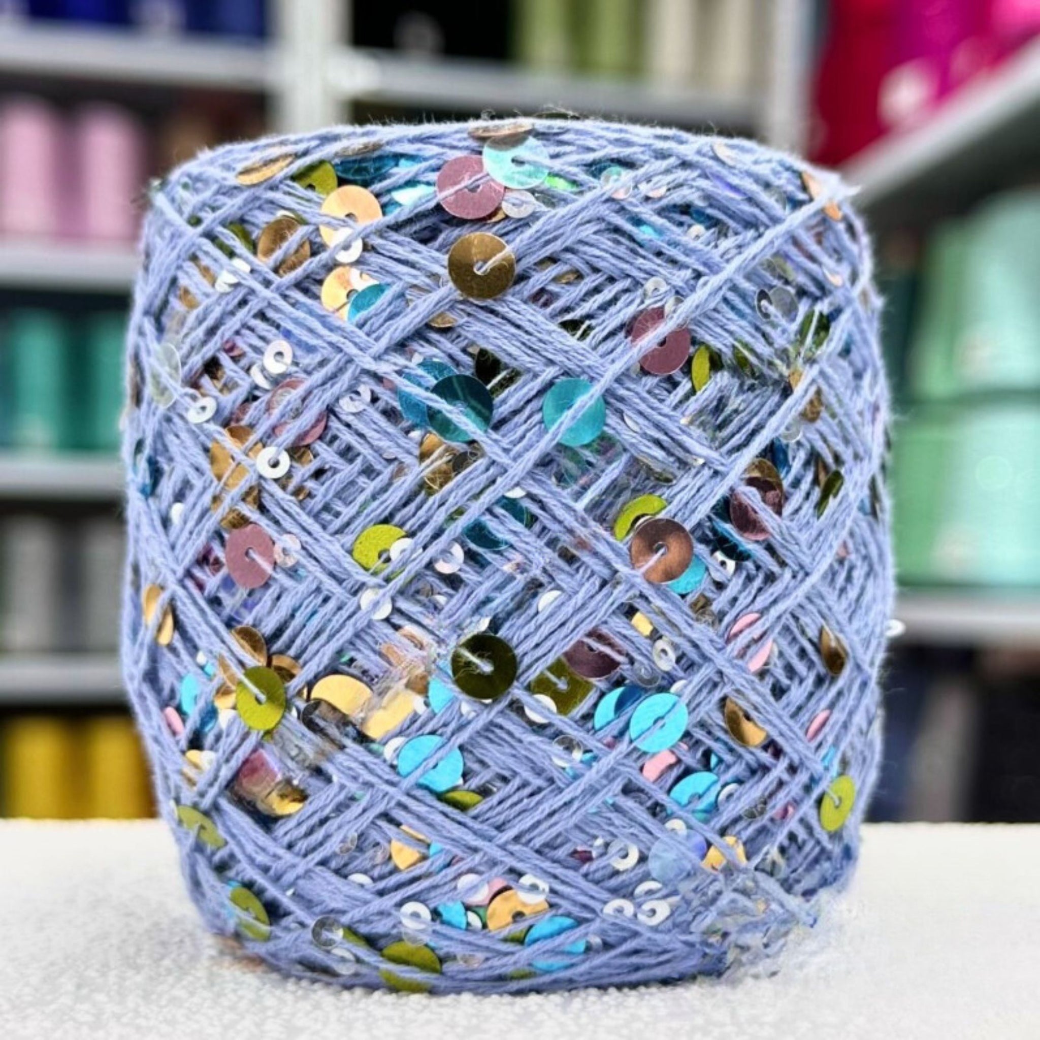 SEQUIN COTTON YARN, Sparkle Yarn, Crochet Yarn, Knitting Yarn, Nuno Felting, Beaded Yarn, Yarn With paillettes, 6mm&3mm Sequins Cotton Yarn