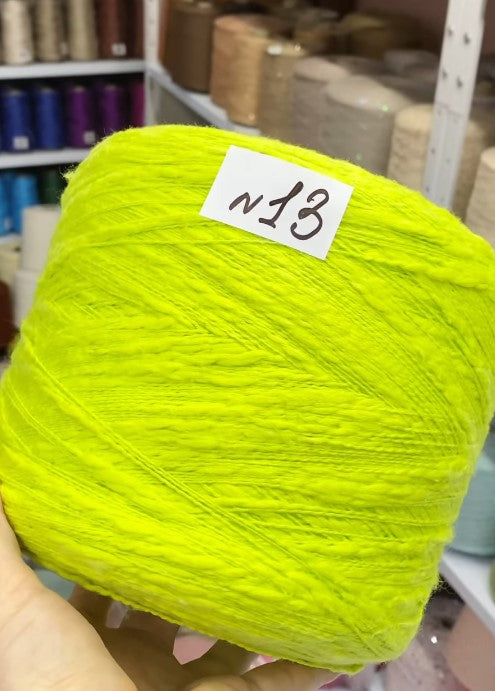 Premium 100% Cotton Flamme Slub Yarn cone in lime – soft textured Italian cotton for summer knitting and crochet projects