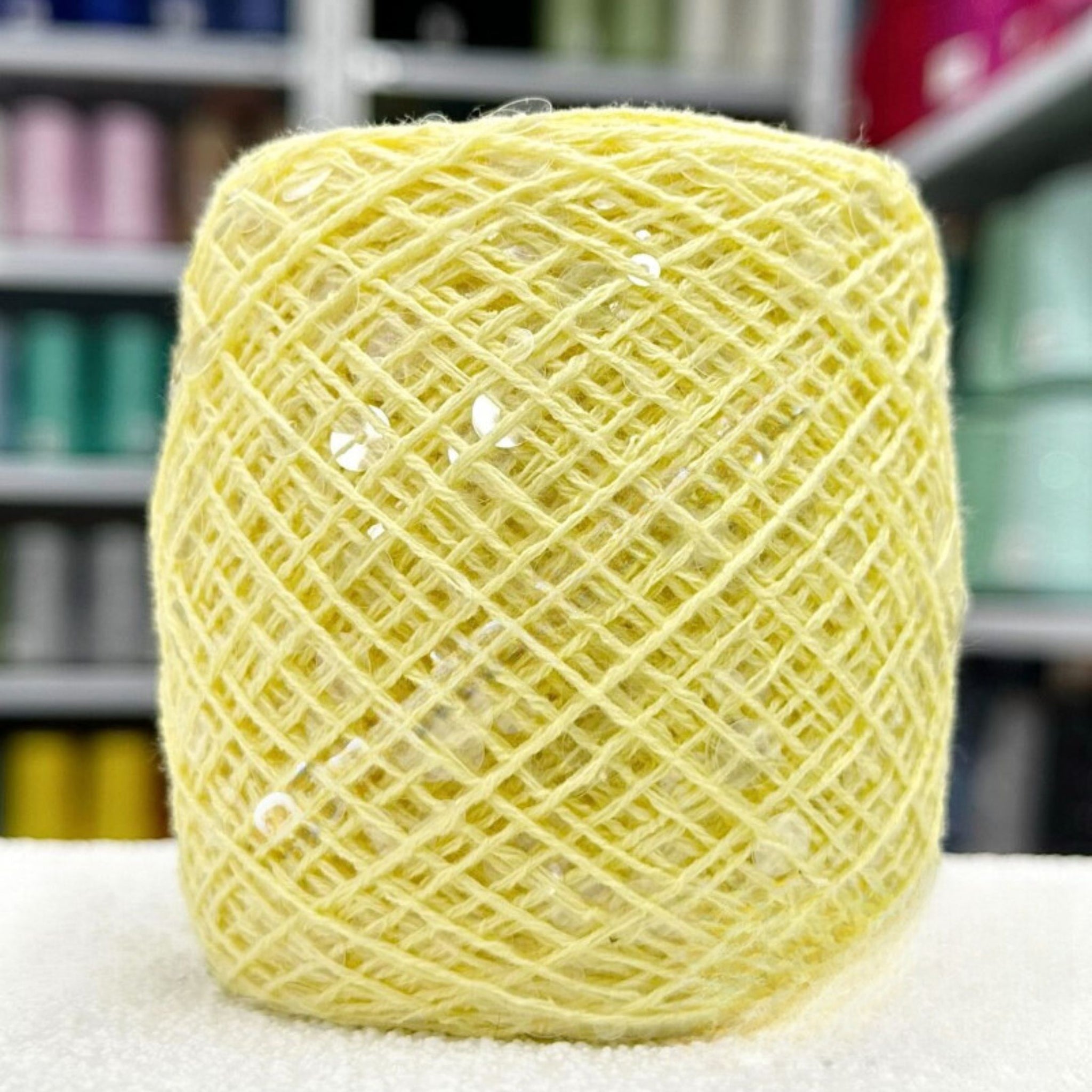 SEQUIN COTTON YARN, Sparkle Yarn, Crochet Yarn, Knitting Yarn, Nuno Felting, Beaded Yarn, Yarn With paillettes, 6mm&3mm Sequins Cotton Yarn