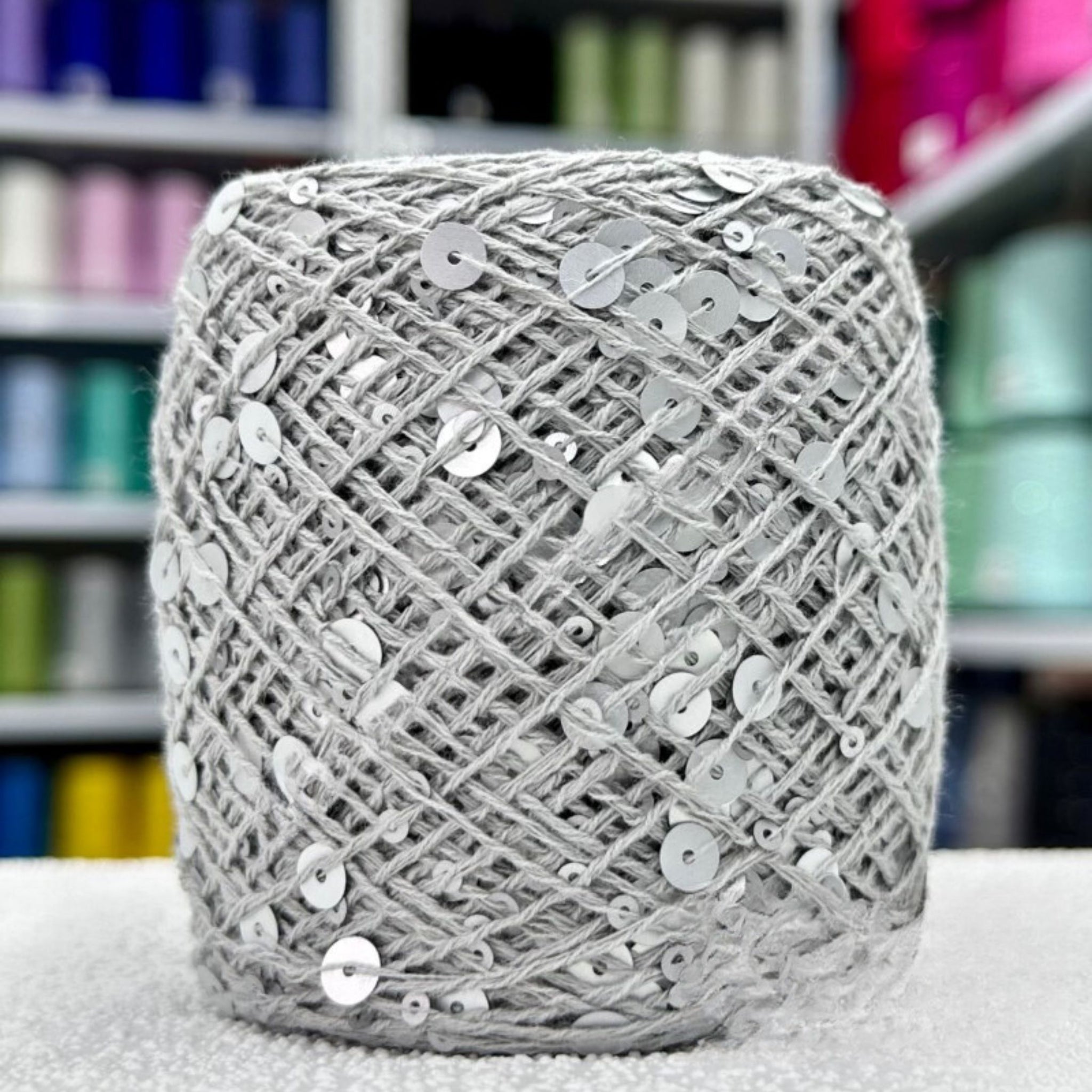 SEQUIN COTTON YARN, Sparkle Yarn, Crochet Yarn, Knitting Yarn, Nuno Felting, Beaded Yarn, Yarn With paillettes, 6mm&3mm Sequins Cotton Yarn