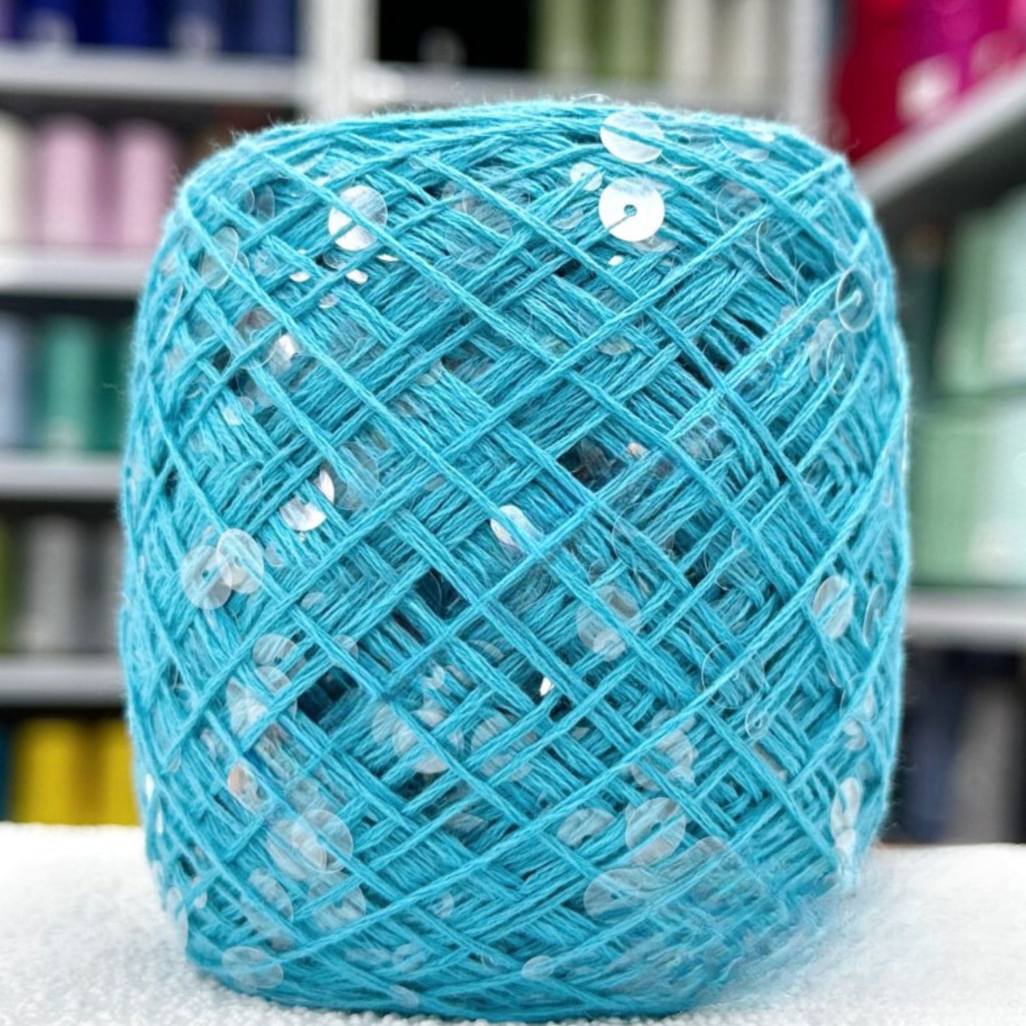 SEQUIN COTTON YARN, Sparkle Yarn, Crochet Yarn, Knitting Yarn, Nuno Felting, Beaded Yarn, Yarn With paillettes, 6mm&3mm Sequins Cotton Yarn