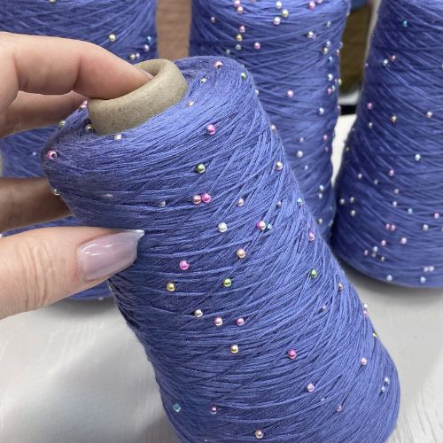 gray-blue beaded cotton yarn with pearls – elegant neutral mercerized bobbin yarn code 114 – versatile knitting yarn