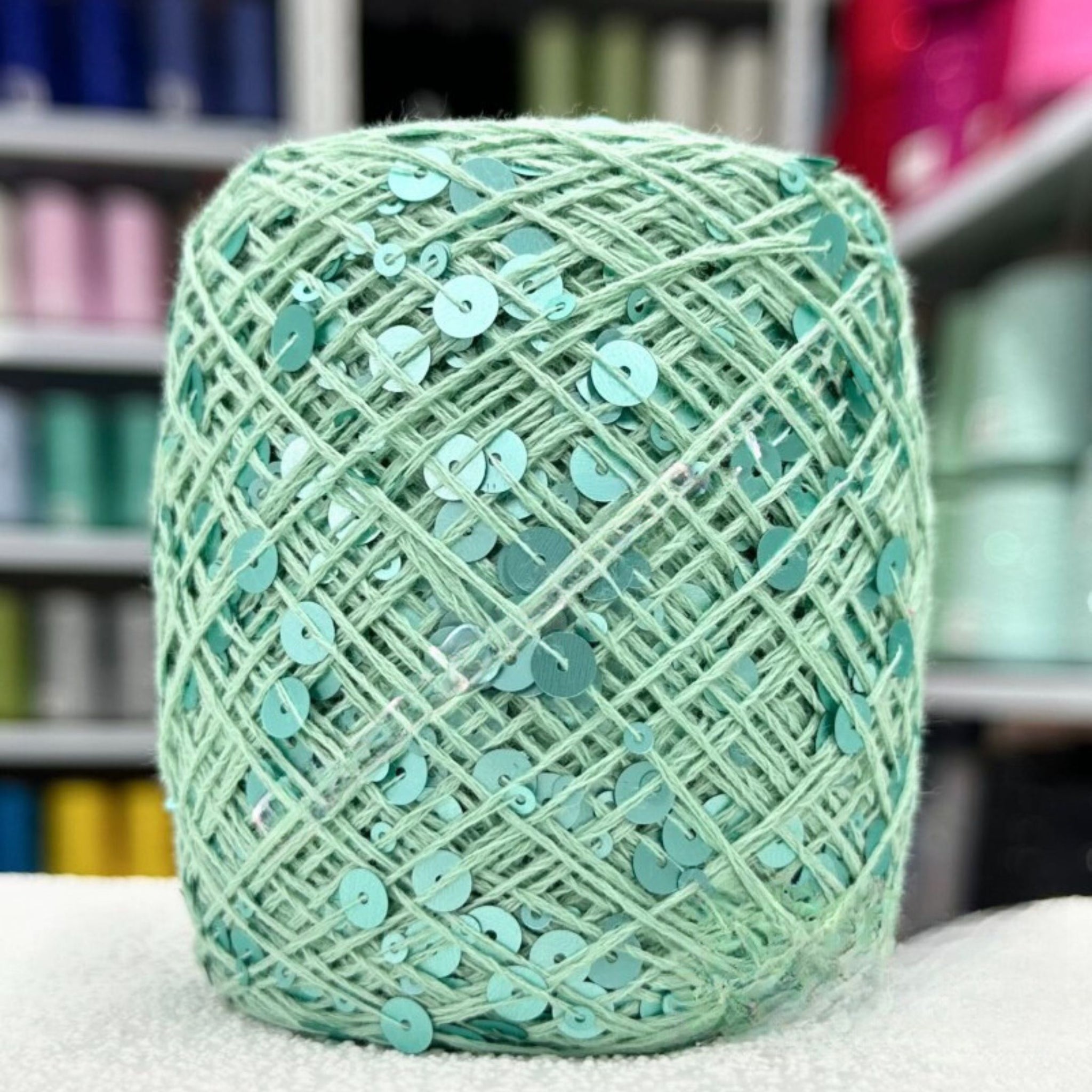 SEQUIN COTTON YARN, Sparkle Yarn, Crochet Yarn, Knitting Yarn, Nuno Felting, Beaded Yarn, Yarn With paillettes, 6mm&3mm Sequins Cotton Yarn