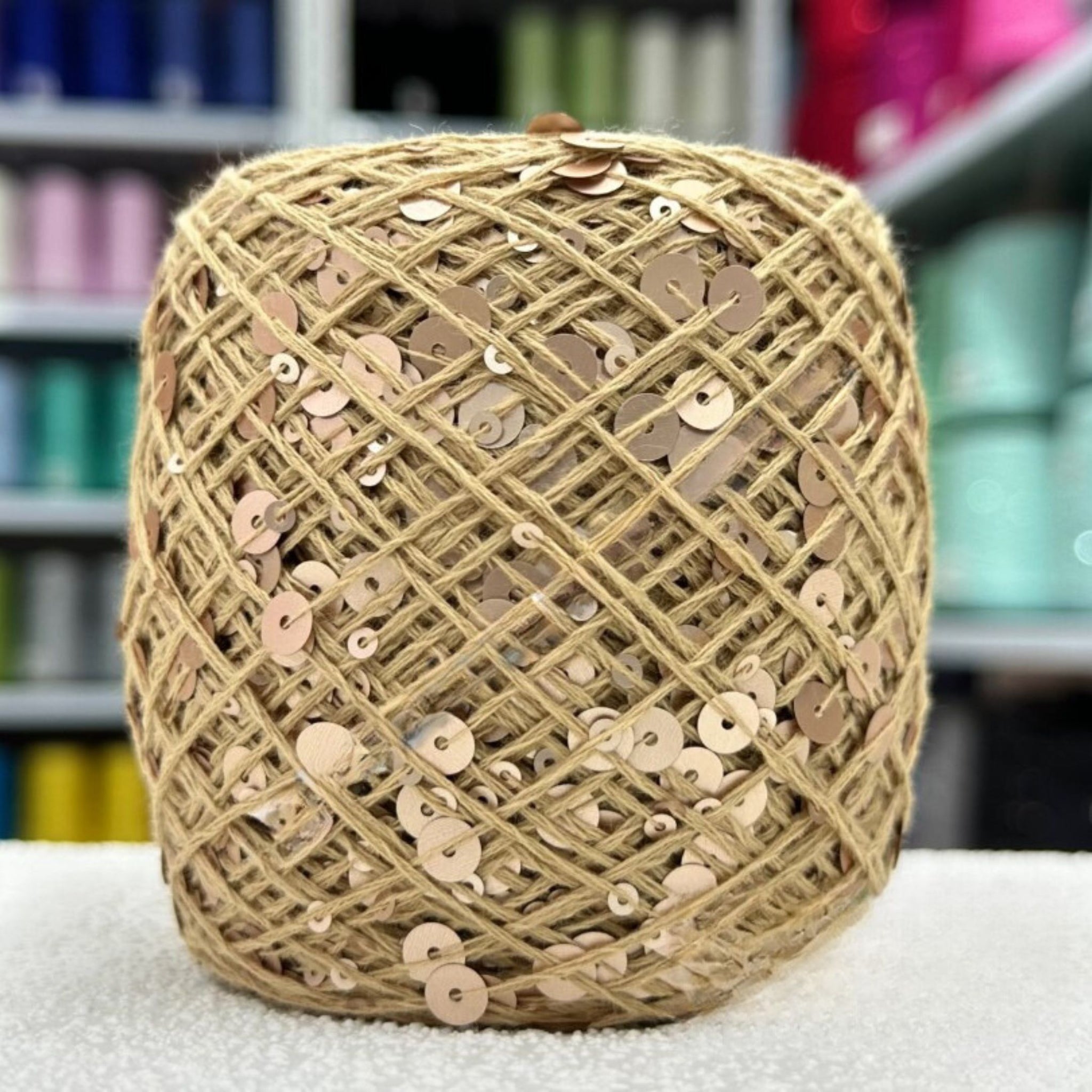 SEQUIN COTTON YARN, Sparkle Yarn, Crochet Yarn, Knitting Yarn, Nuno Felting, Beaded Yarn, Yarn With paillettes, 6mm&3mm Sequins Cotton Yarn