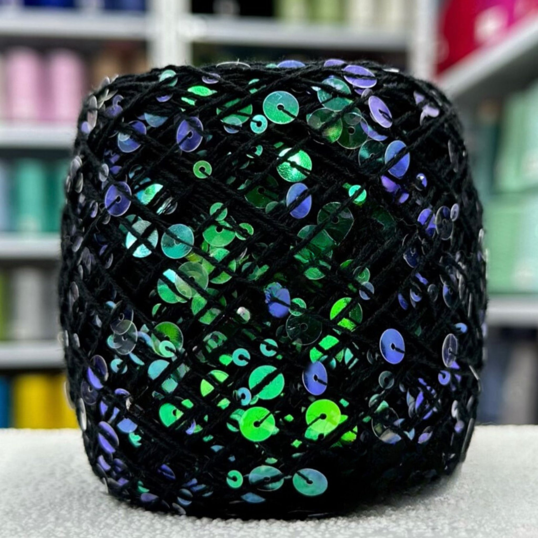 SEQUIN COTTON YARN, Sparkle Yarn, Crochet Yarn, Knitting Yarn, Nuno Felting, Beaded Yarn, Yarn With paillettes, 6mm&3mm Sequins Cotton Yarn