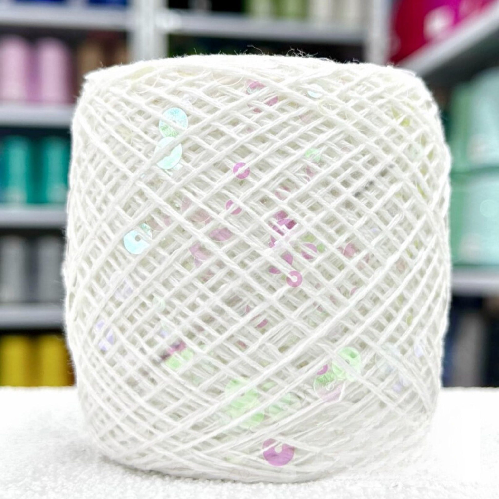 SEQUIN COTTON YARN, Sparkle Yarn, Crochet Yarn, Knitting Yarn, Nuno Felting, Beaded Yarn, Yarn With paillettes, 6mm&3mm Sequins Cotton Yarn