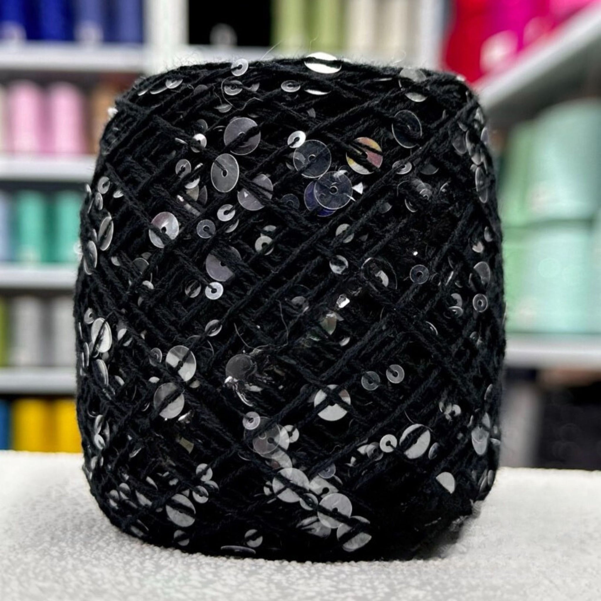 SEQUIN COTTON YARN, Sparkle Yarn, Crochet Yarn, Knitting Yarn, Nuno Felting, Beaded Yarn, Yarn With paillettes, 6mm&3mm Sequins Cotton Yarn