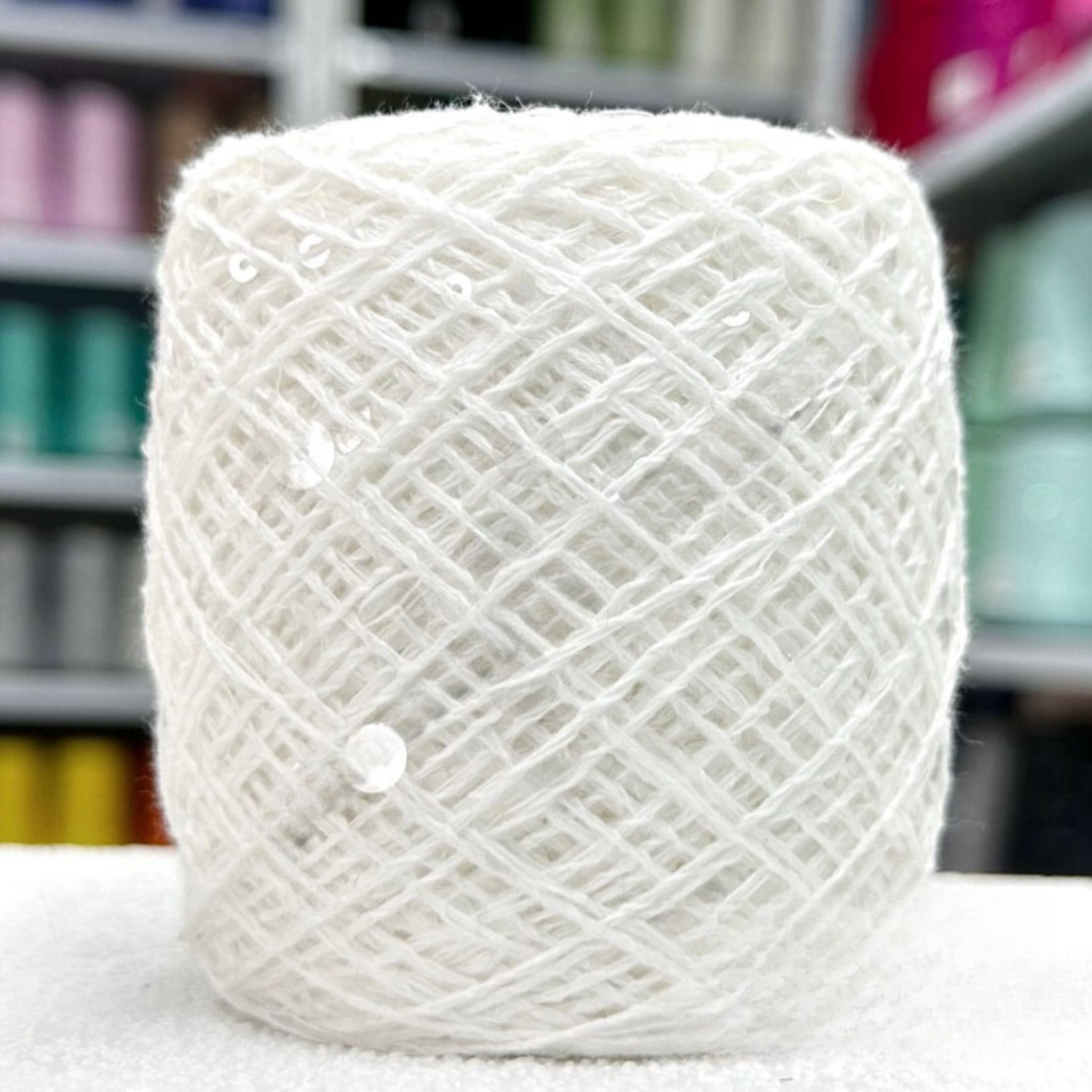 SEQUIN COTTON YARN, Sparkle Yarn, Crochet Yarn, Knitting Yarn, Nuno Felting, Beaded Yarn, Yarn With paillettes, 6mm&3mm Sequins Cotton Yarn