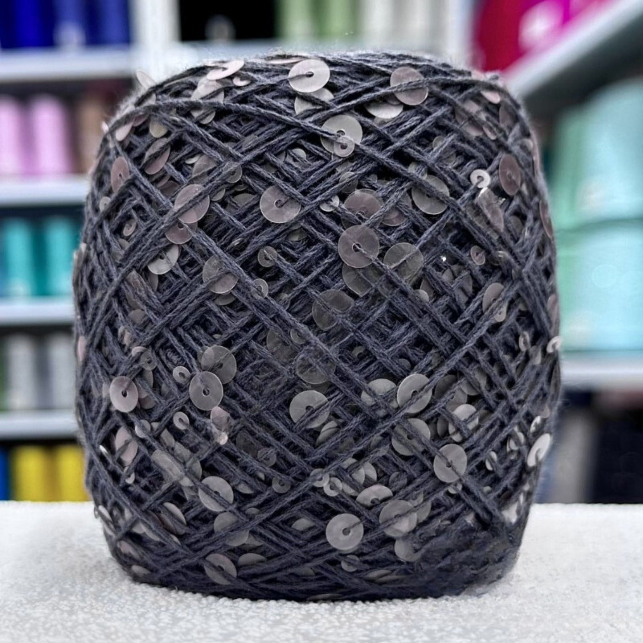 SEQUIN COTTON YARN, Sparkle Yarn, Crochet Yarn, Knitting Yarn, Nuno Felting, Beaded Yarn, Yarn With paillettes, 6mm&3mm Sequins Cotton Yarn