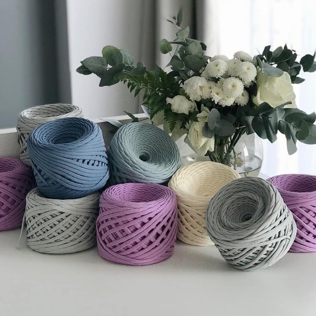 Packaged skein of rich red 7-9mm recycled t-shirt yarn TSY-0001, 100-120 meters premium eco-friendly cotton jersey yarn from FuzzyRoom