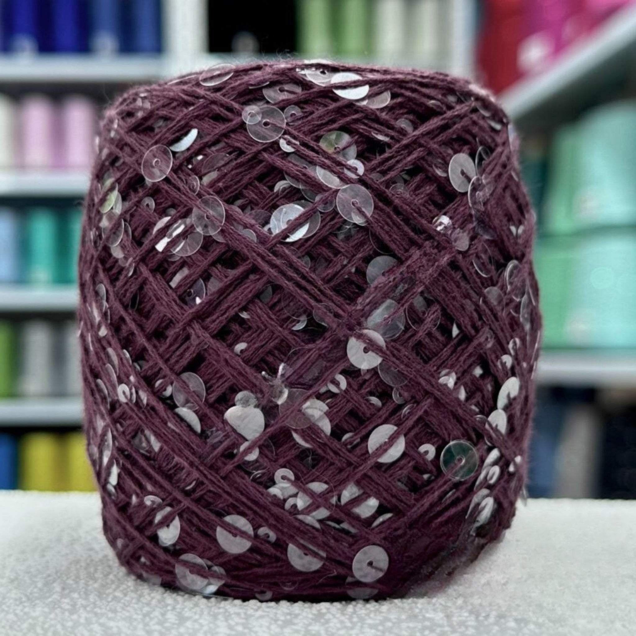 SEQUIN COTTON YARN, Sparkle Yarn, Crochet Yarn, Knitting Yarn, Nuno Felting, Beaded Yarn, Yarn With paillettes, 6mm&3mm Sequins Cotton Yarn