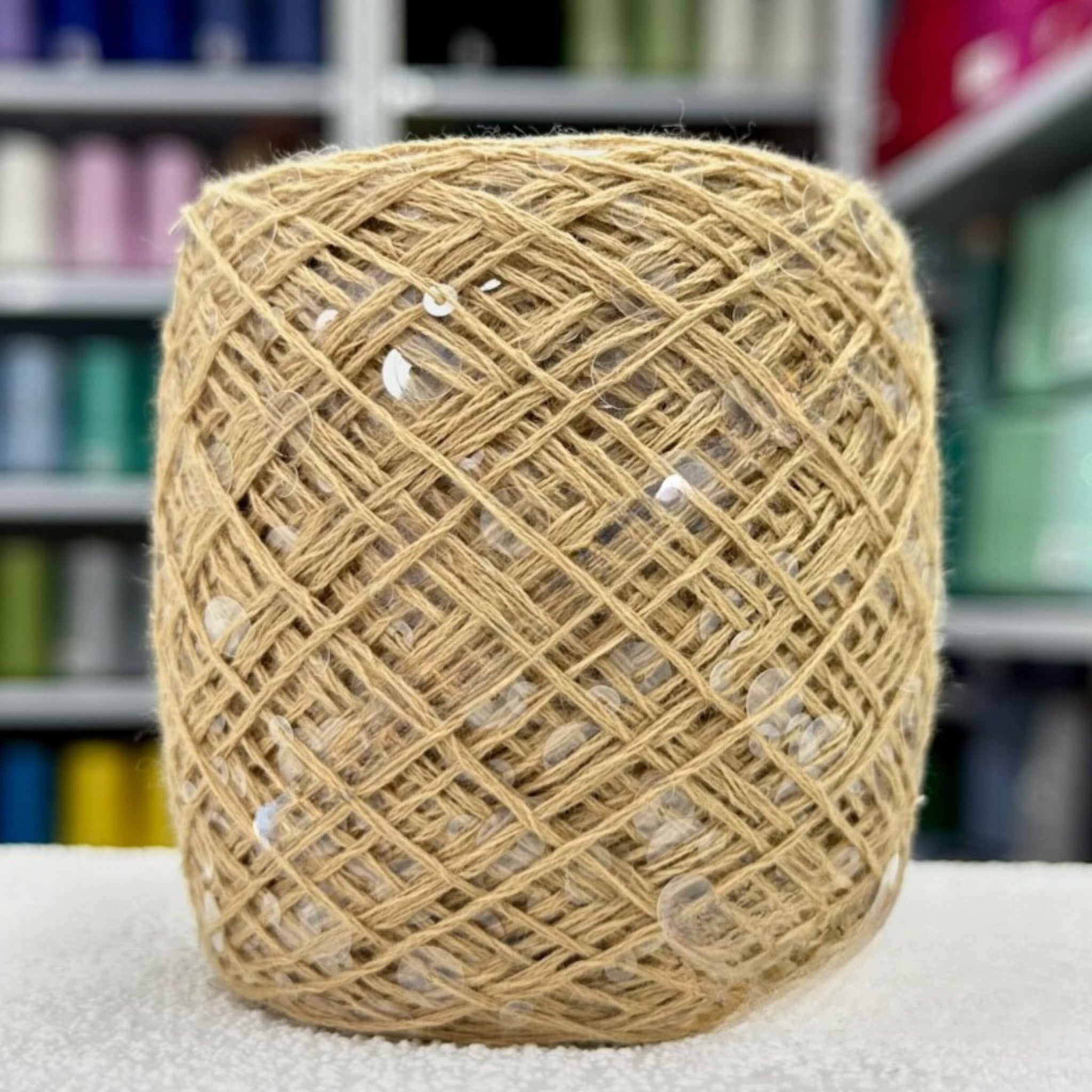 SEQUIN COTTON YARN, Sparkle Yarn, Crochet Yarn, Knitting Yarn, Nuno Felting, Beaded Yarn, Yarn With paillettes, 6mm&3mm Sequins Cotton Yarn